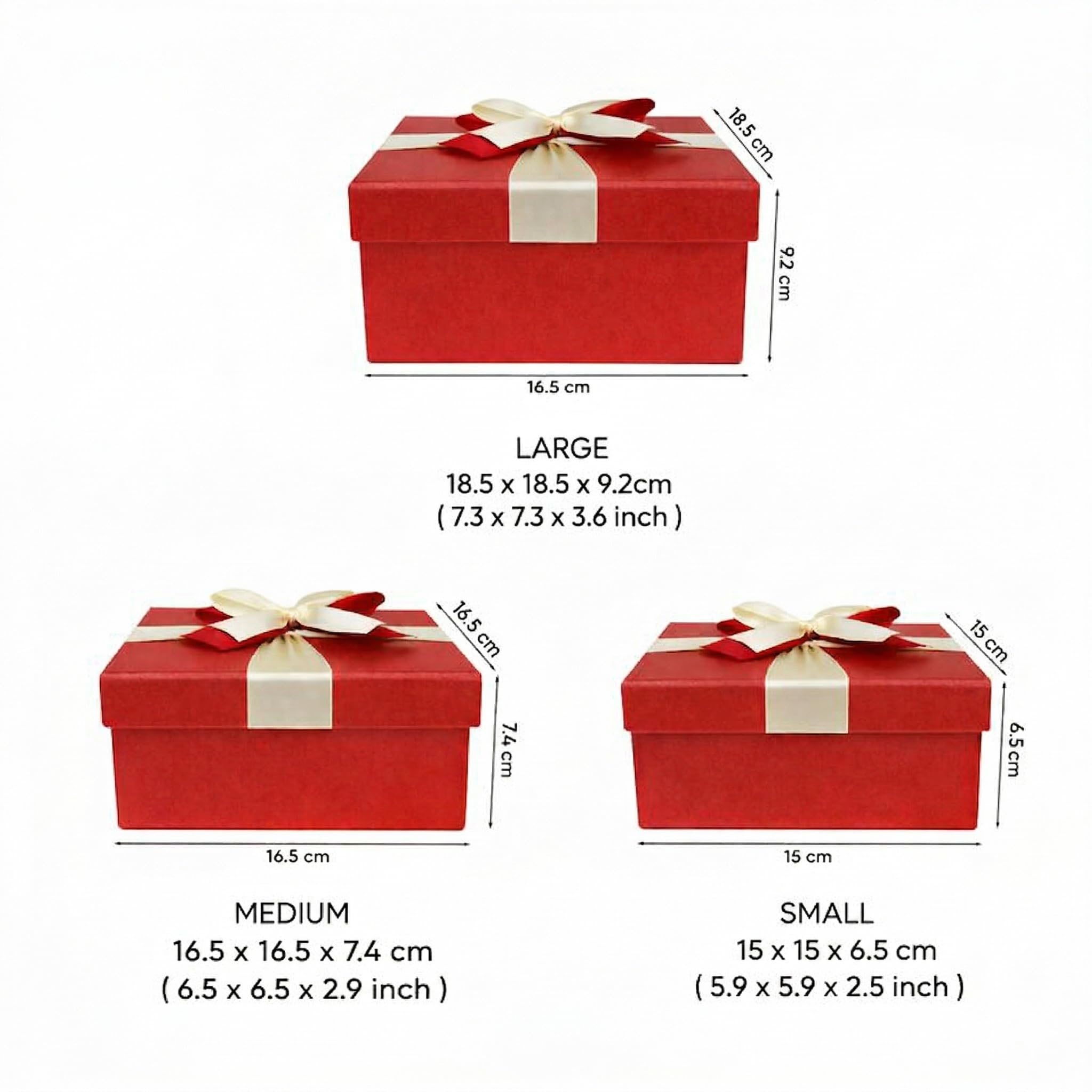 Emartbuy Luxe Cadeaudoos – Rechthoekig 31x21x15 Cm, Rood Met Crème Deksel, Chocoladebruin Interieur En Rode Satijnen Strik