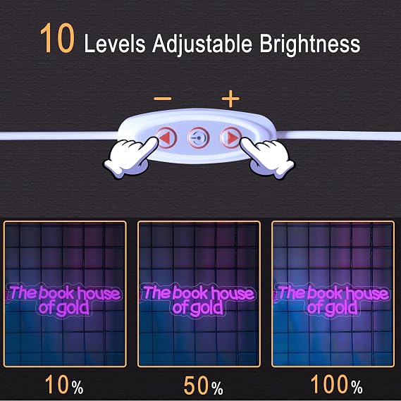 The Book House of Gold Neon Sign LED Purple Book Neon Sign for Wall Decoration Dimmable Letter Neon Lights USB Power for Library Classroom Reading Corner Offices Bookstores Study Room