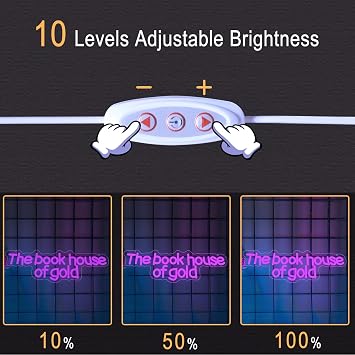 The Book House of Gold Neon Sign LED Purple Book Neon Sign for Wall Decoration Dimmable Letter Neon Lights USB Power for Library Classroom Reading Corner Offices Bookstores Study Room