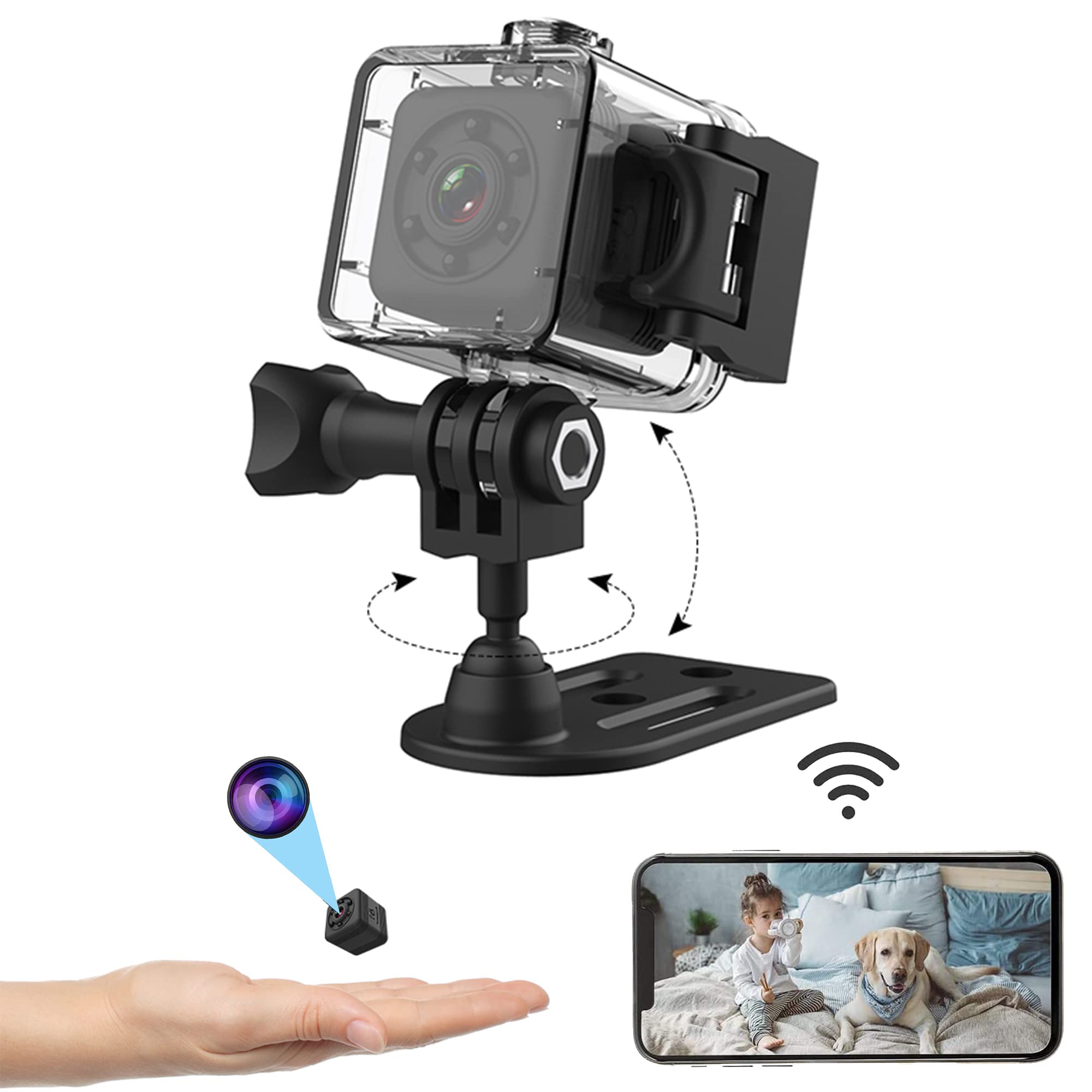 SDEQA Caméra Espion Étanche Mini WiFi Caméra Cachée 1080P HD Caméra Nounou sans Fil avec Vision Nocturne Détection De Mouvement pour Bureau, Maison, Voiture