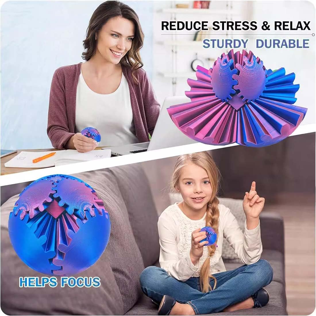 1 Pezzi Palla per Ingranaggi Fai Da Te, Palla Ingranaggio Stampata In 3d, Allevia Lo Stress, L'ansia, Il Relax, Regola La Tensione, Giocattolo Fidget Cubo Sfera Ingranaggio,fidget cube