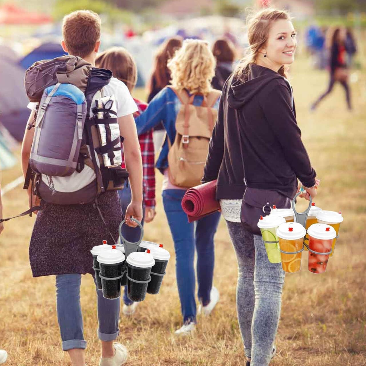 2 Stück Getränketräger mit Griff, Faltbarer Tassenhalter Tragbarer Getränketräger mit Griff Wiederverwendbarer Kaffeehalter Faltbar Super Carry 6 Tassen Getränketräger für Festival Urlaub Party