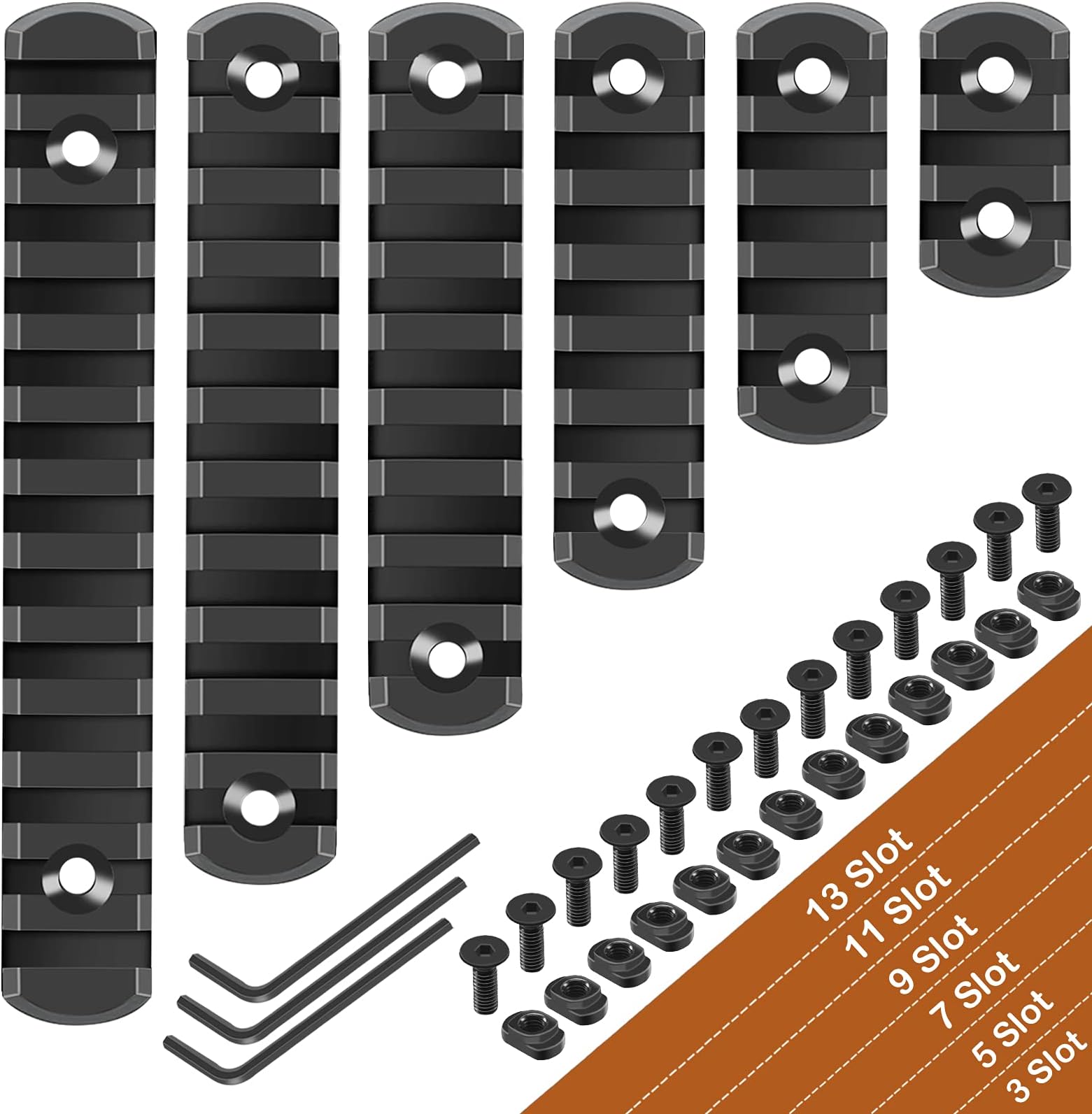 REERON Single Picatinny Rails,3 5 7 9 11 13 Slot Aluminum Single-Sided Picatinny Rail Accessory with 13 T-Nuts & Screws, 3 Allen Wrench