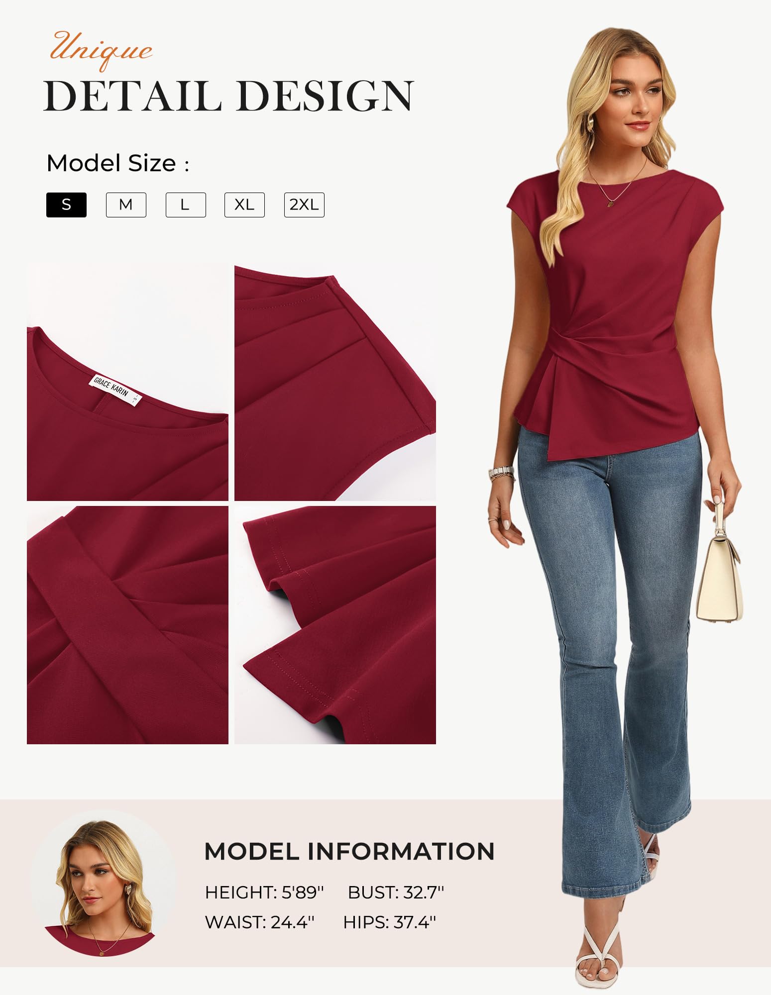 GRACE KARIN Femme T-Shirt D'Été Chemisier Élégant À Manches Papillon, Chemise Cintrée, Chemisier Cache-Cœur Hauts