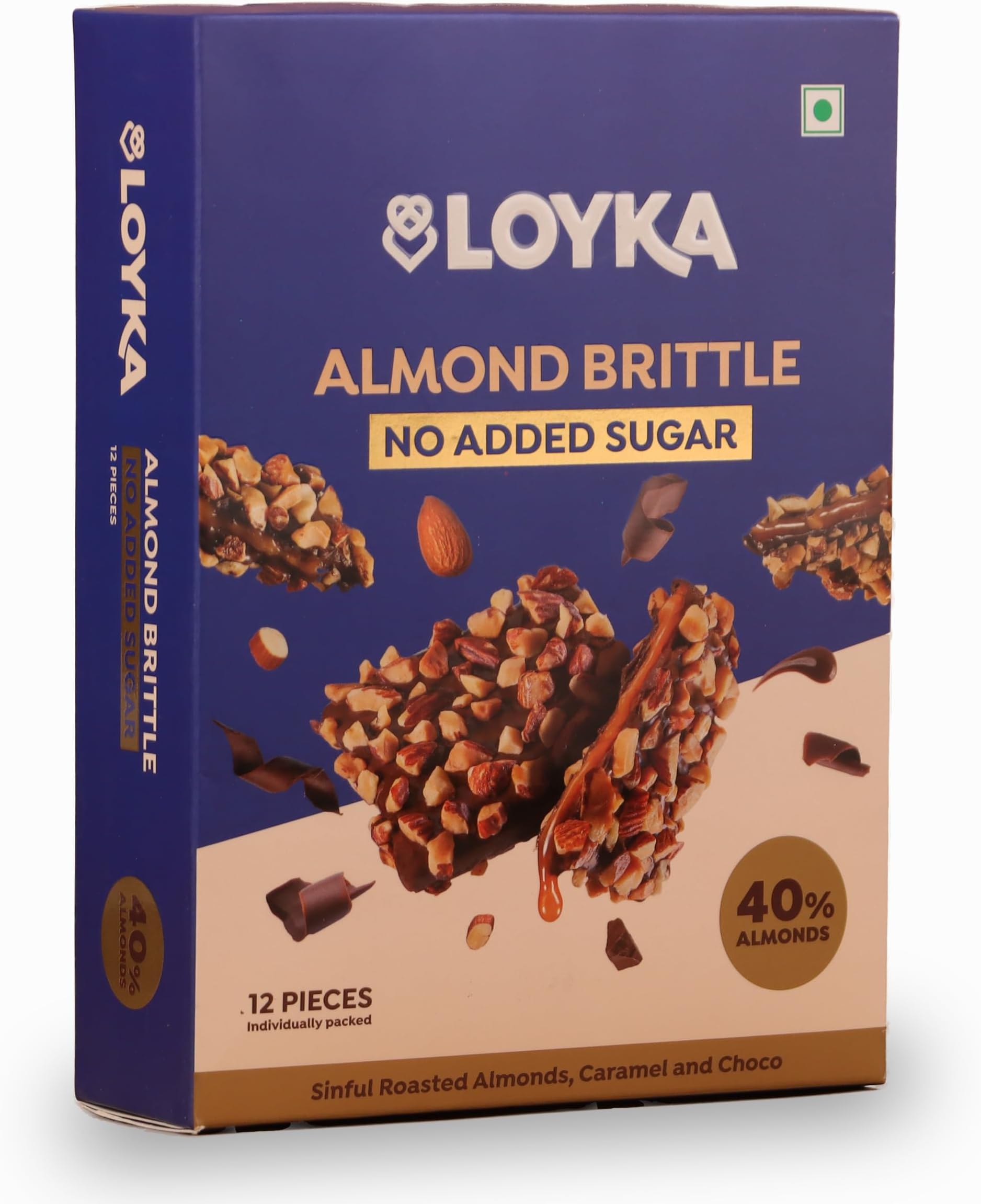 - Almond Brittle No Added Sugar Choco Box - 12 Pcs,Diet Friendly,No Refined Sugar Added,Healthy Guilt-Free Morning/Evening Snack,Better-For-You Snack,Roasted California Almonds (40%) - 204 gm