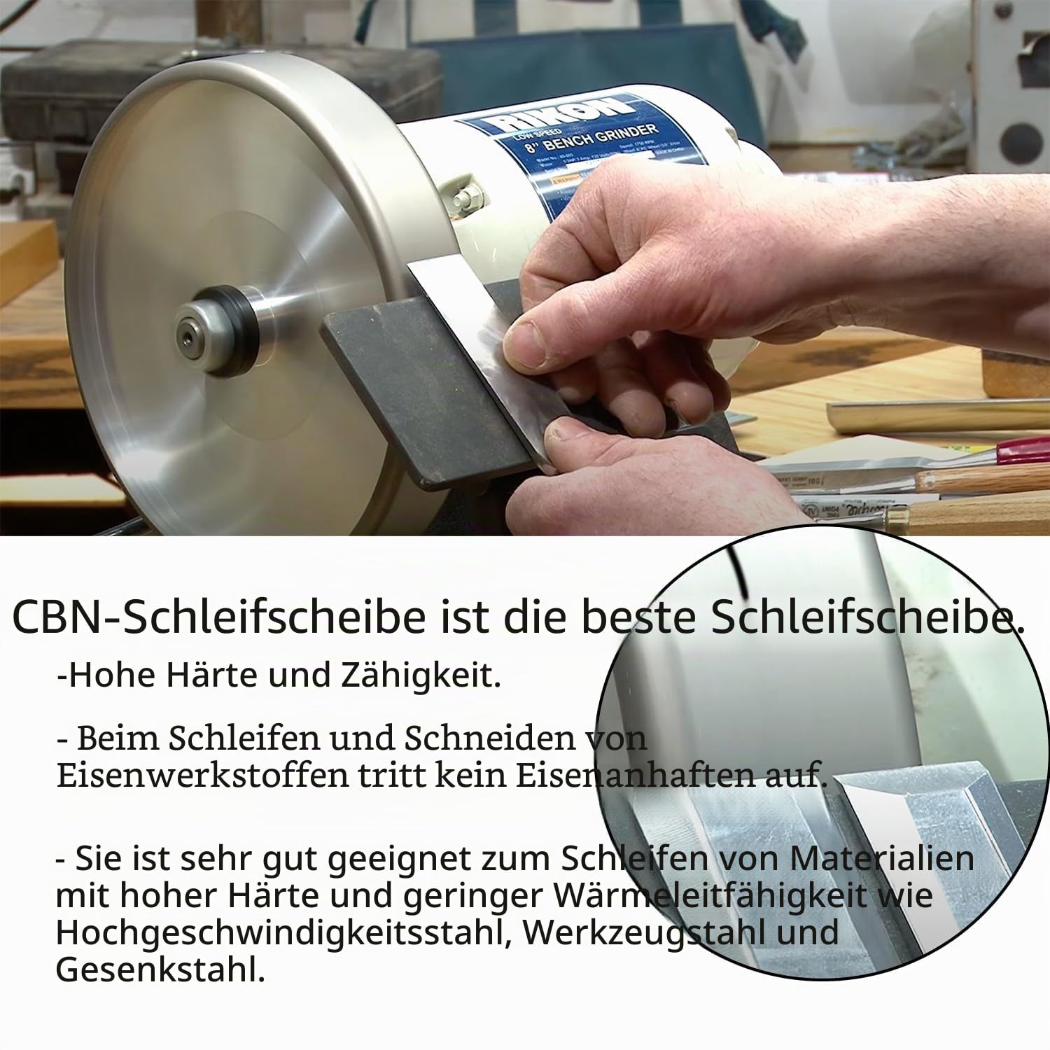CBN-Schleifscheibe, 15,2 cm, Körnung 150, verstellbare Bohrung, 2,5 cm breit, geeignet für Schnellarbeitsstahl, für alle Arten von 15,2 cm Schleifmaschinen (Körnung 150)