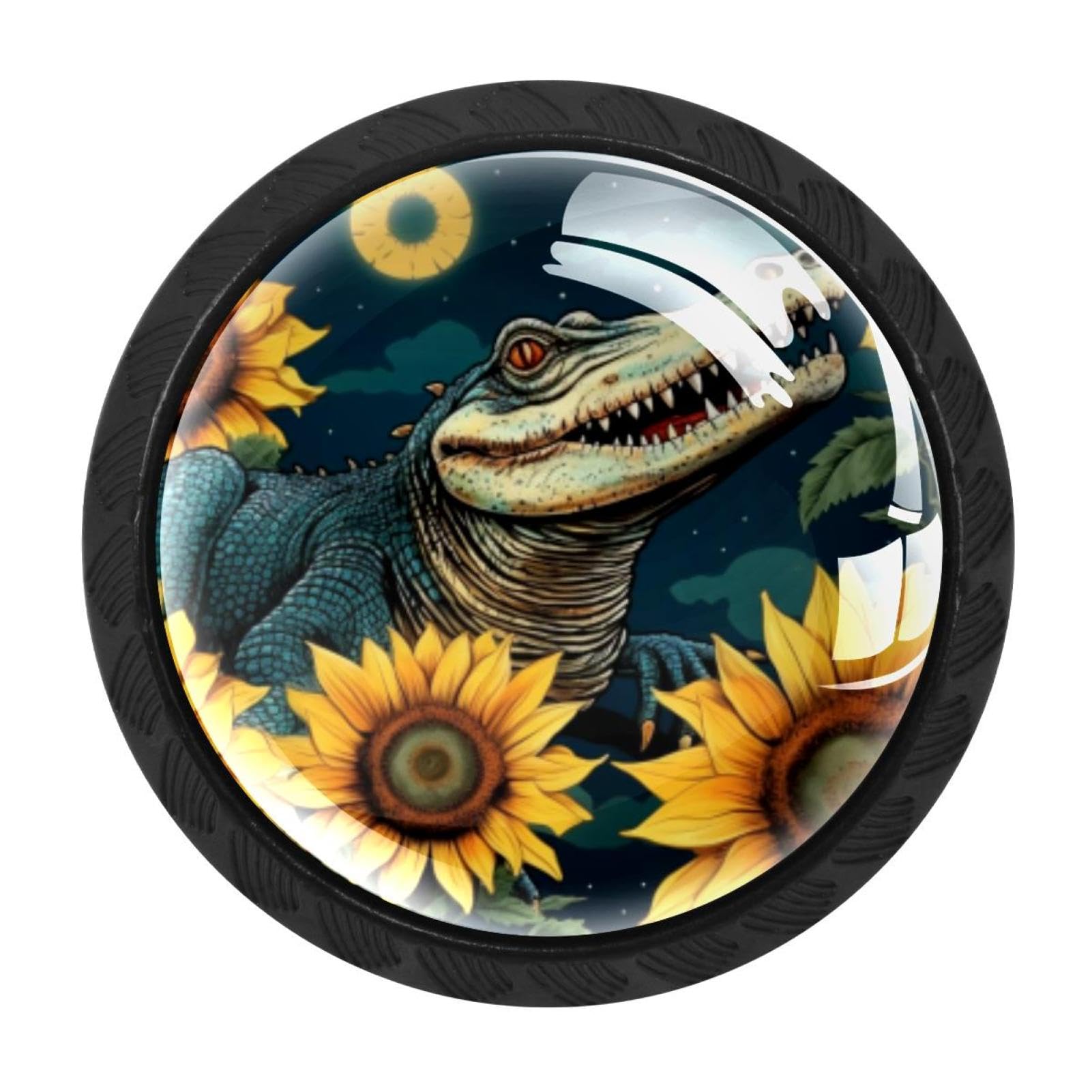 CHENZZZZ Crocodile Starry Sunflower Drawer Knobs Pull Handles 4 Pcs Glass Cabinet Drawer Pulls for Home Kitchen Office Cabinet Cupboard