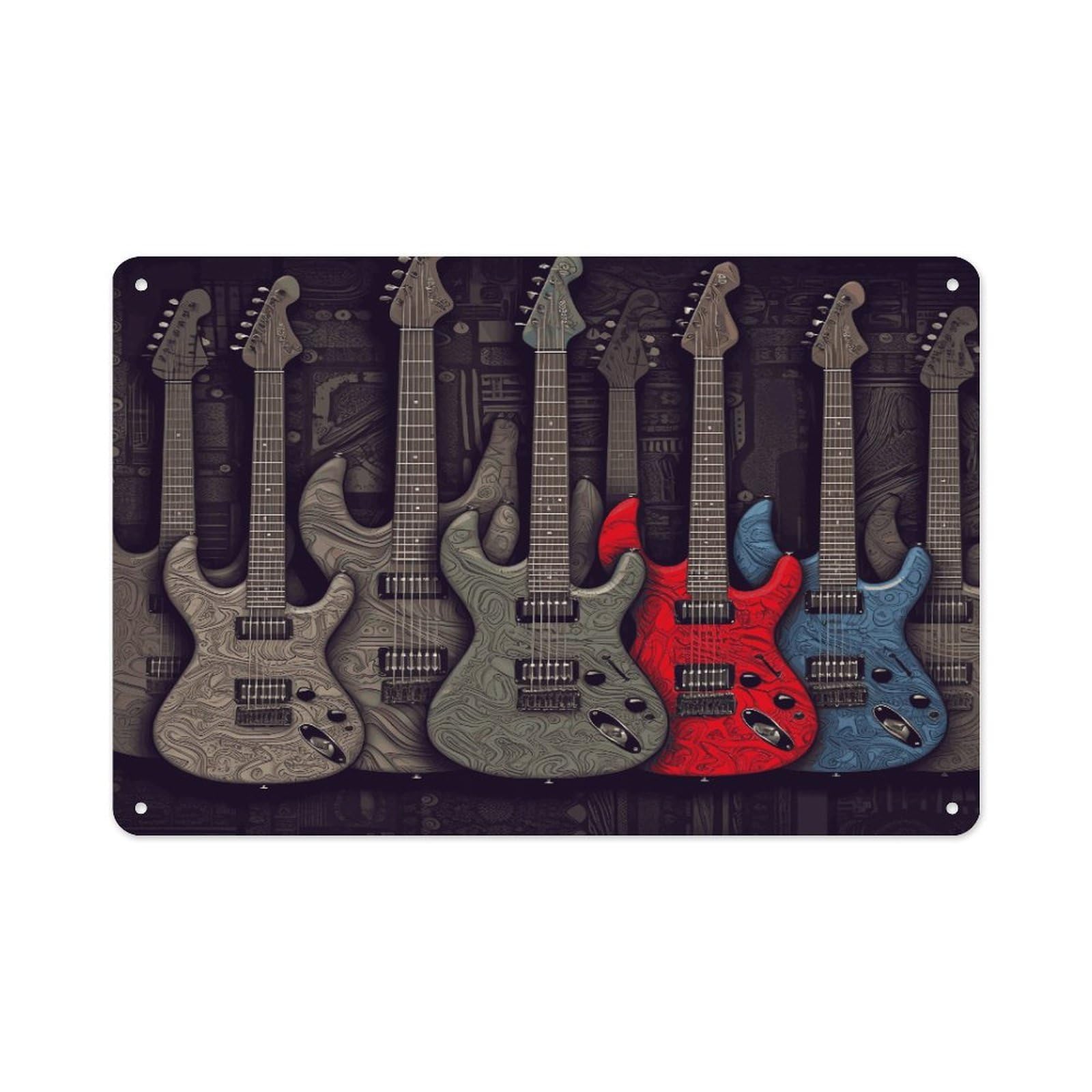 Btcowzrv Style Guitar Pattern Metal Sign 7.9 X 11.8 Inch, Aluminum Sign Wall Art Decor Easy To Install, Decorative Plaque For Home Bar Kitchen Pub Shop Garage