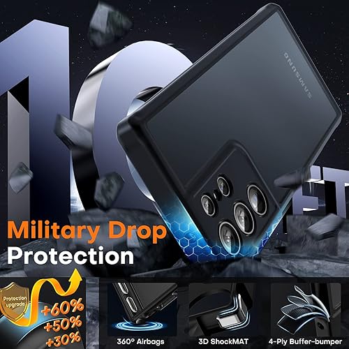 Vista 35 de Funda TOCOL [Paquete de 1+2] diseñada para Samsung Galaxy S22 Ultra, con 2 protectores de lente de cámara, parte trasera dura mate translúcida