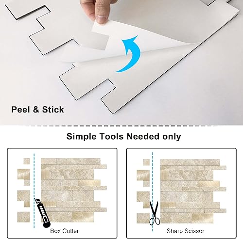 Miniatura 7 de BeNice Azulejos de protección contra salpicaduras para cocina, despegar y pegar, azulejos de mosaico lineal impermeable para salpicaduras de baño