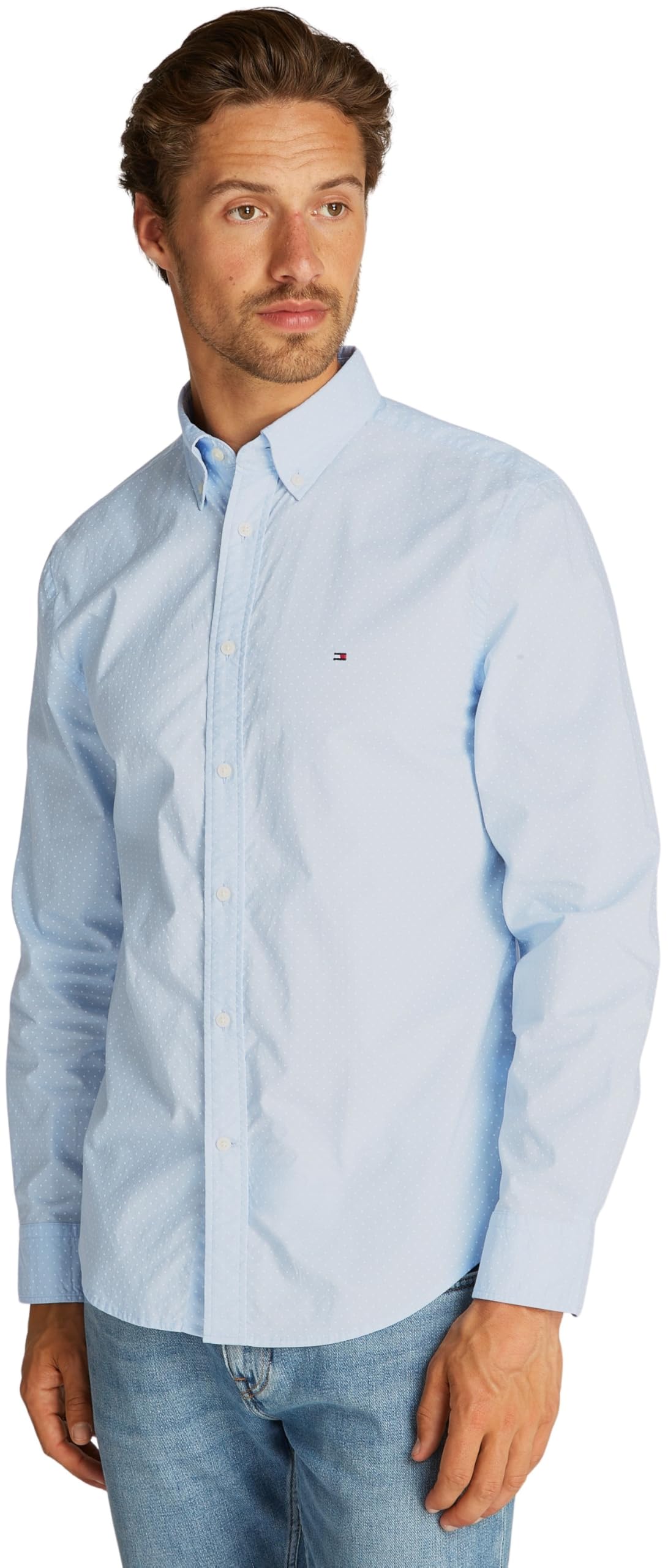 Tommy Hilfiger Herren Hemd Flex Poplin Polka Dot Regular Fit, Blau (Sweet Blue/White Dot), XS
