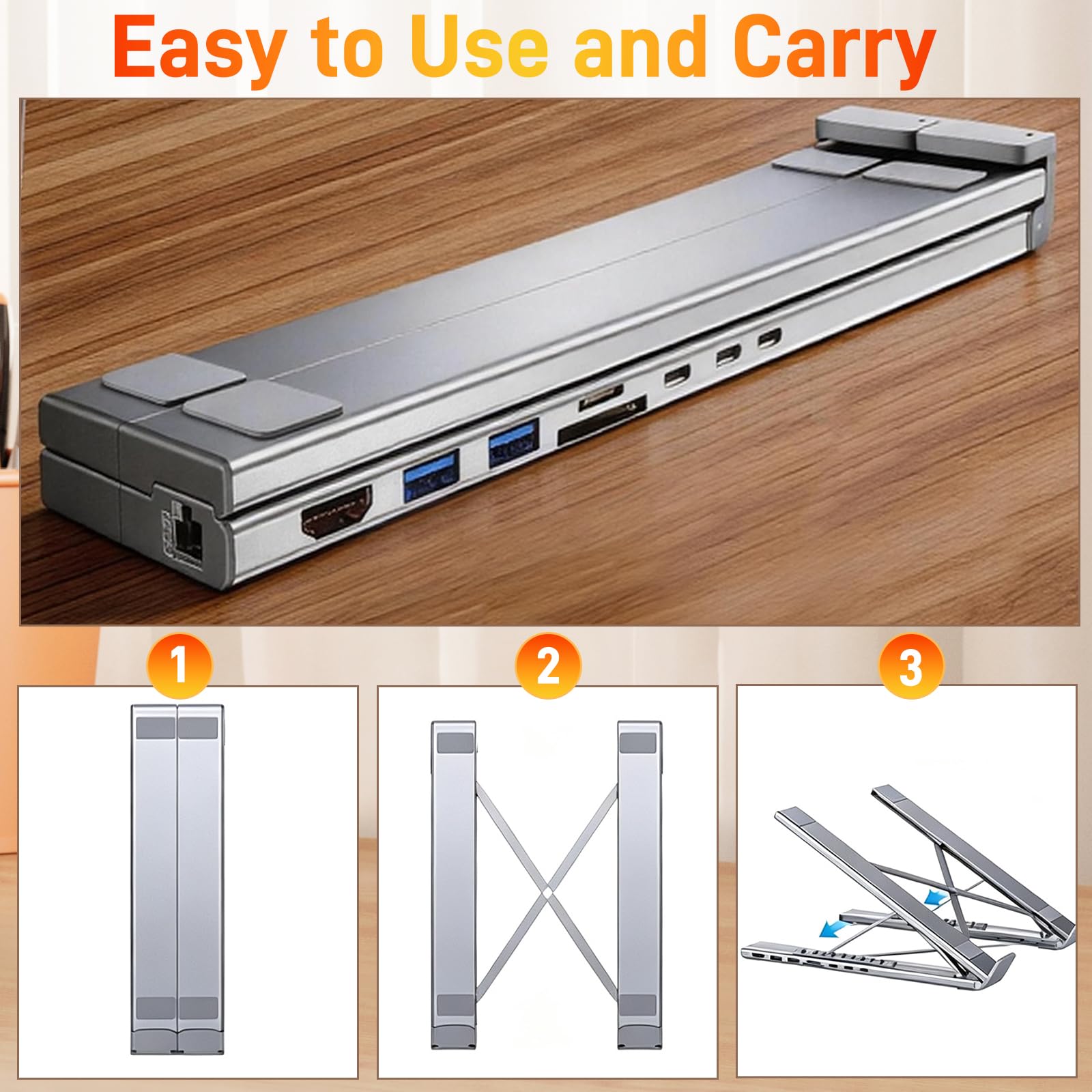 Soporte Ordenador Portátil, 9 en 1 Docking Station USB C con HDMI 4K a 60 Hz, USB 3.0, PD de 100 W, SD/TF, USB-C y RJ45, Universal Estación de Acoplamiento Laptop Stand Compatible con MacBook, Windows