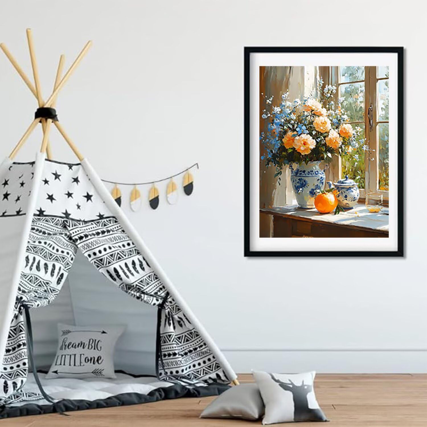 Dipingere con i Numeri Adulti, Finestra Fiore Quadri da Dipingere Numerati, Kit Pittura Acrilica DIY Bambini, Hobby Creativi Adulti, Dipinto a Mano Kit Pittura a Olio 90x120cm (Senza Cornice) T-139