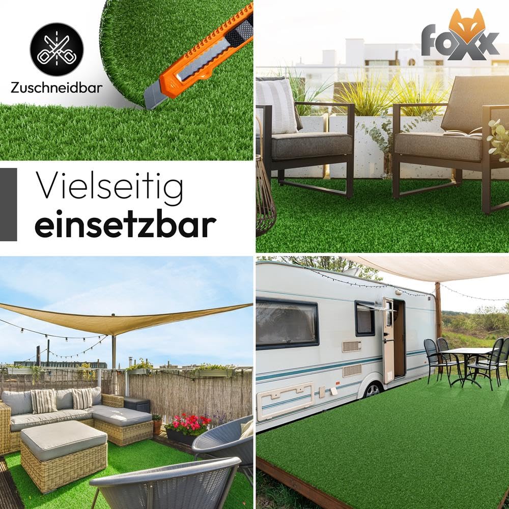 Kunstrasen 100x500 – Wetterfester Outdoor Teppich in Grün für Balkon, Terrasse & Garten | Robuster Teppichboden als Rasen-Alternative