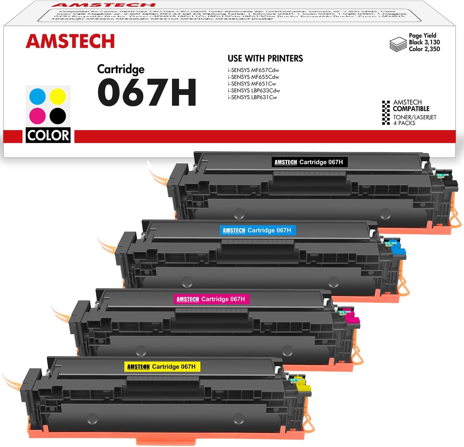 Cartuchos De Tóner Original Canon 067H Alto Rendimiento | 4 Colores (negro, Cian, Magenta, Amarillo) | Para Impresoras Canon ImageCLASS