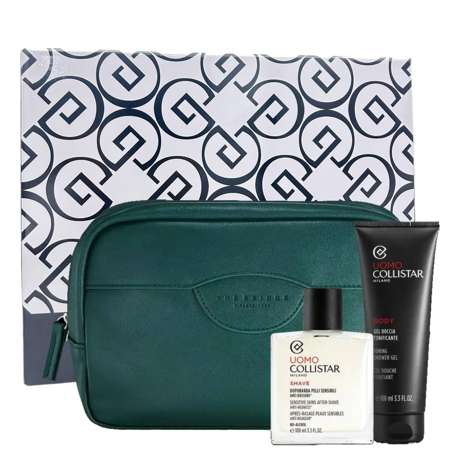 Collistar Uomo Cofanetto Regalo con Dopobarba Pelli Sensibili 100 ml + Doccia Shampoo 3 in 1 100 ml + Trousse Pelle