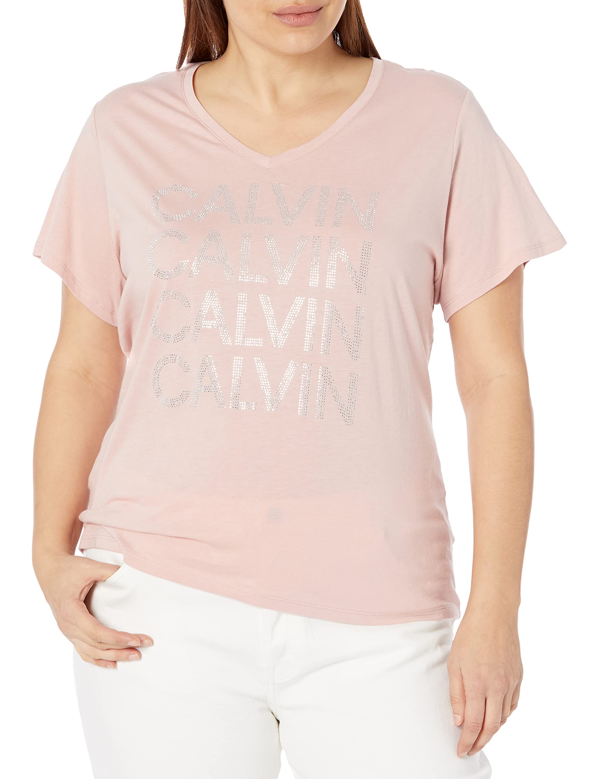 Calvin Klein JeansWomen's Plus Size Stacked Stud V Neck