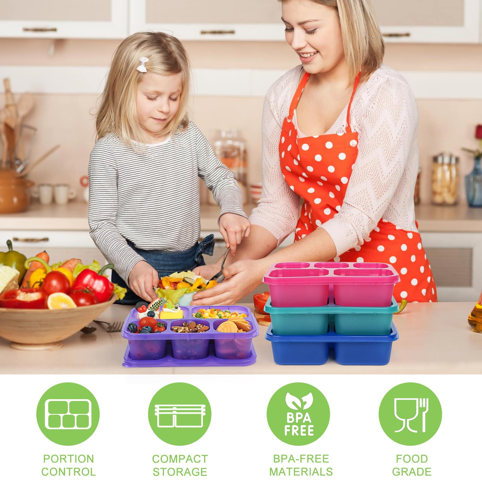 4 Bunte Bento-Boxen Mit 5 Fächern – Wiederverwendbare Lunchbox Für Schule, Arbeit & Unterwegs