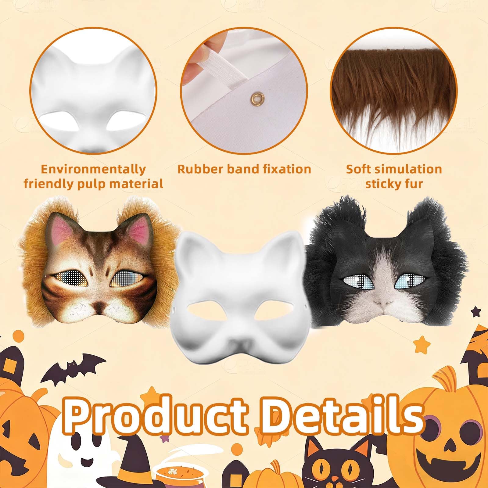 Máscaras de gato DIY 6 unidades con accesorios completos, máscaras blancas para pintar con pinceles, purpurina y pinturas, tamaño ajustable, manualidades creativas para fiestas y disfraces