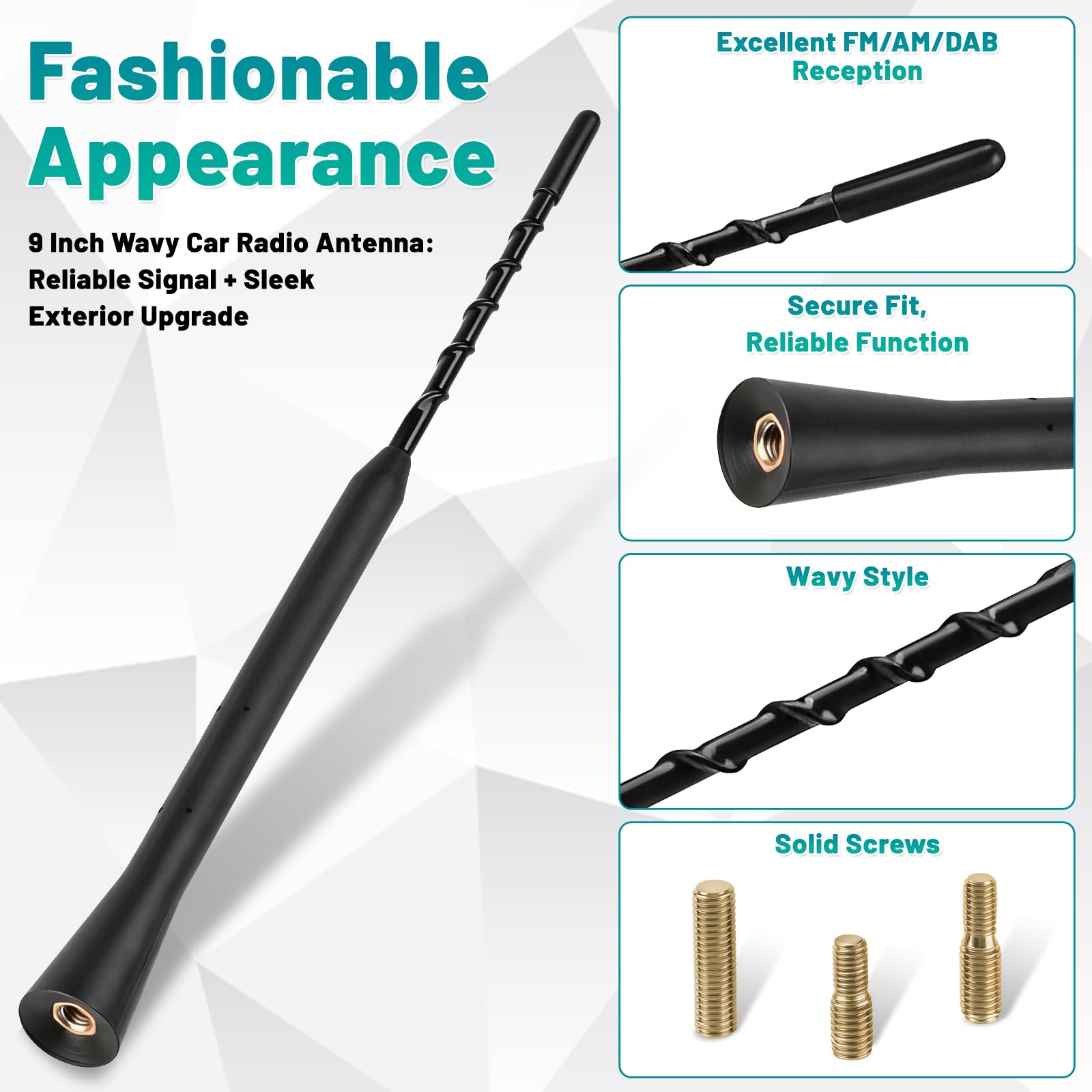 Car Aerial, Universal Antenna Replacement, AM/FM/DAB Roof Car Radio dab Aerial Mast, Radio Car Signal Booster Rod Car Antenna for Vehicles, Screws M4 M5 M6，23cm/9 inch Long - 5