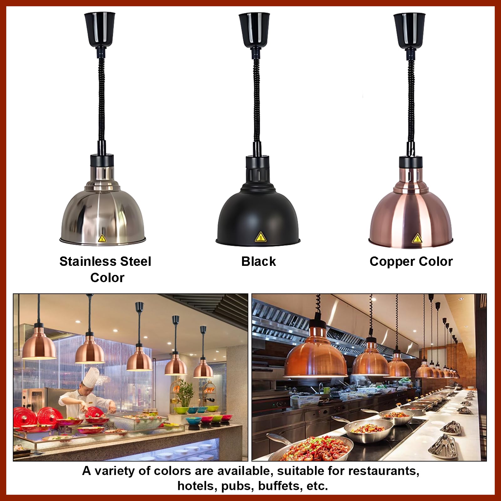 Lampe Chauffante Cuisine Professionnelle, Lampe Chauffe Plat Buffet Suspendue Hauteur Réglable, 19/25cm Lampe Chauffante Alimentaire Réglable pour Hôtels, Buffets, Cuisines(D-19cm,2 Pièces)