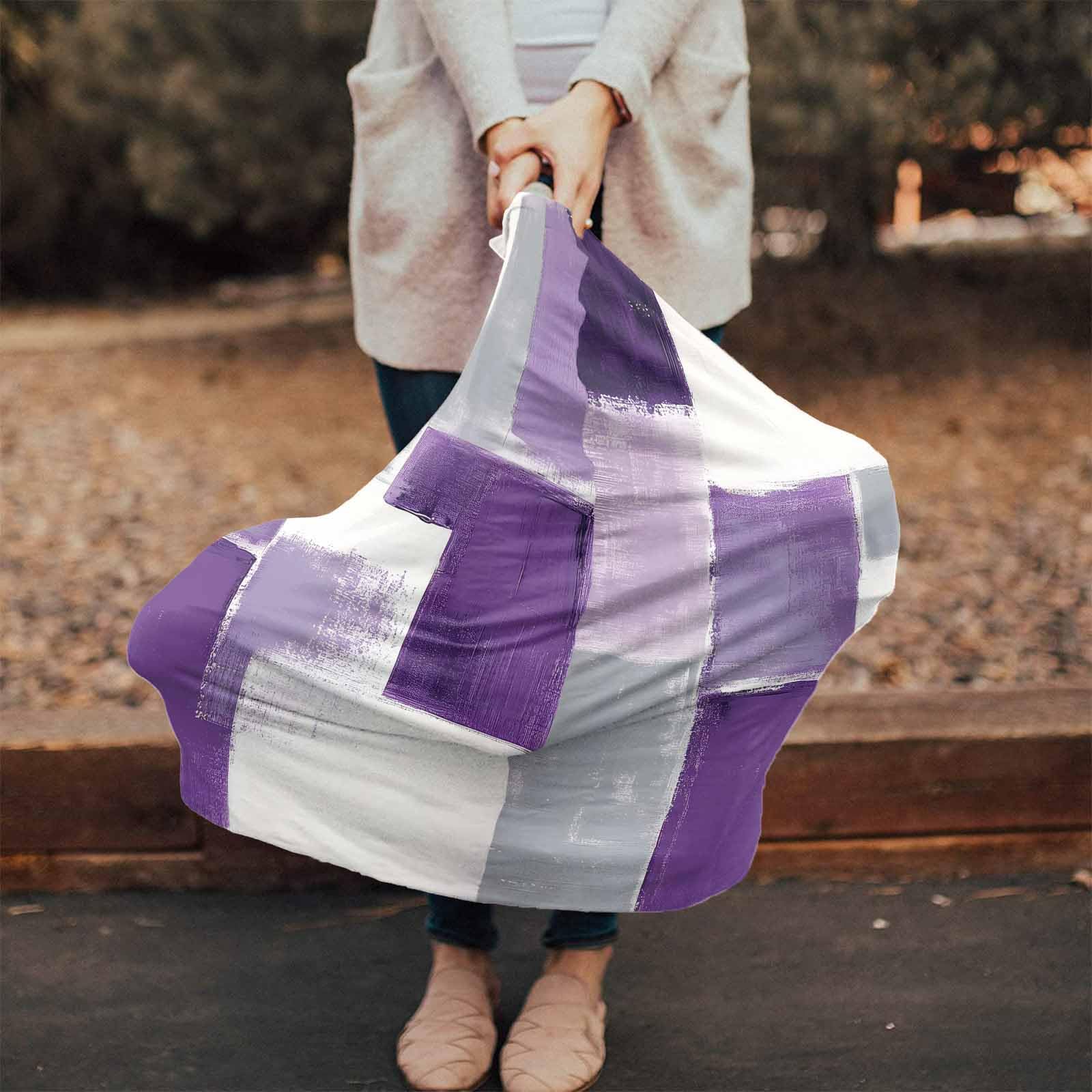 Purple Grey White Geometric Nursing Cover for Breastfeeding Scarf, Ombre Abstract Oil Painting Baby Car Covers Super Soft Multi Use for Canopy Shopping Cart Cover Blanket Stroller Cover