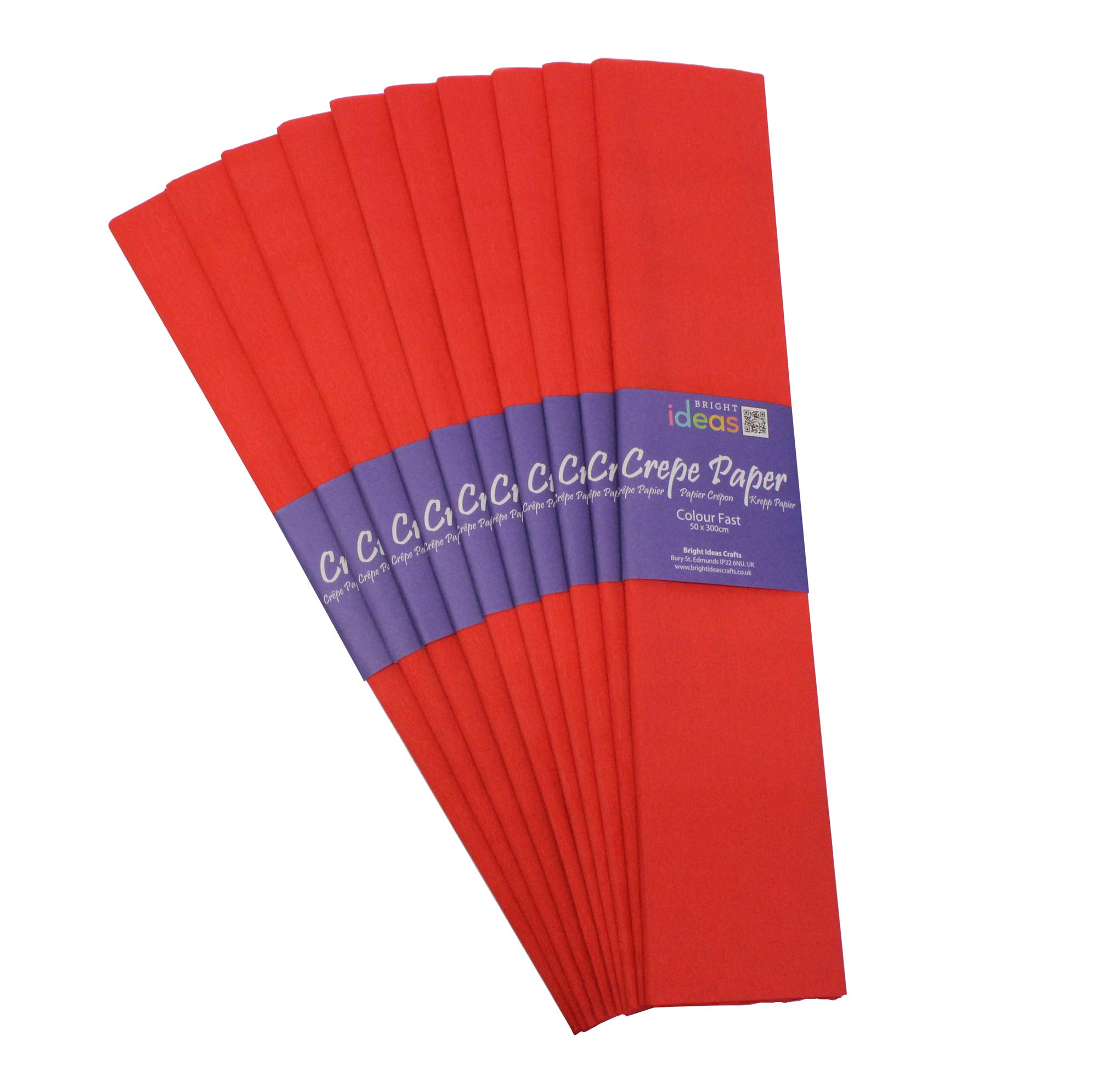 Bright Ideas Crepe Paper Sheets, Red. Sheet Size: 50cm x 3m, Pack of 10 Folds. 17gsm, 40% Stretch