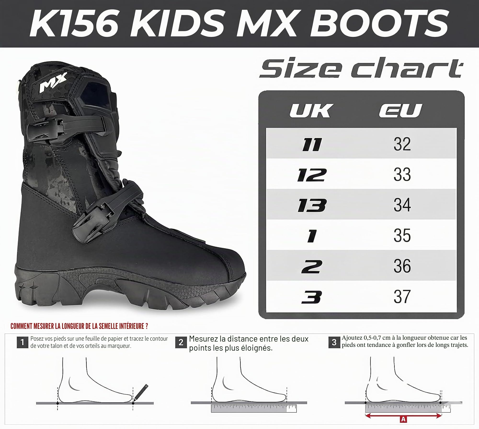 VPR Bottes de motocross pour enfants homologuées CE MX Enduro Bottes de moto avec semelle de protection antidérapante pour jeunes Quad Dirt MX Bottes