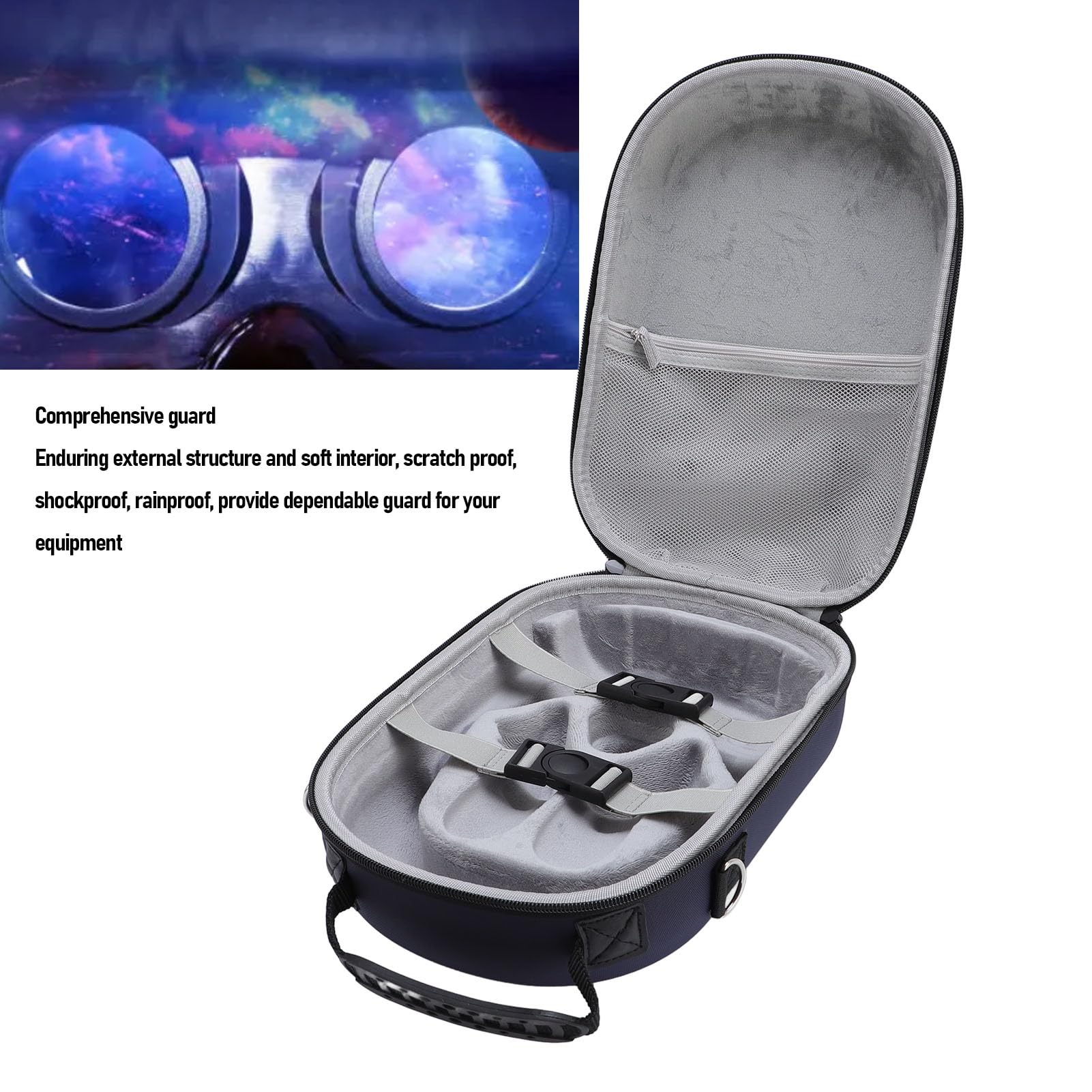 Custodia per visore VR di grandi dimensioni con tracolla regolabile per viaggi e archiviazione a casa/Un organizer portatile per dispositivi elettronici con ampio (Blu scuro)