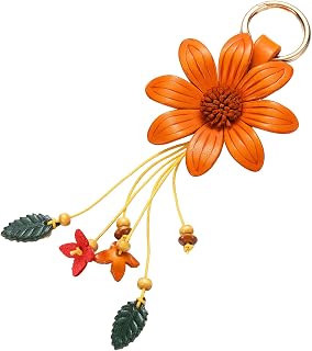 Maitys Leather Purse Charms Daisy Flower Keychain Yellow Bag Keychains Accessories for Women Wallet Bag Purse Ring Pendant