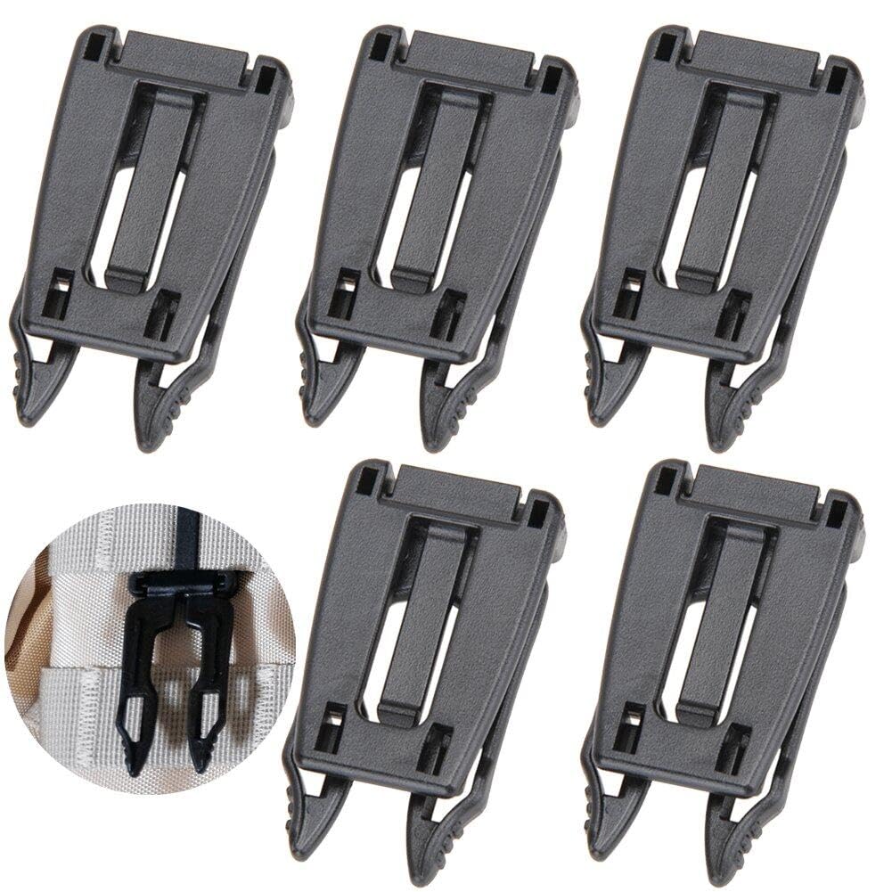 Fituenly Black 5Pcs Backpack Carabiner Buckle Clip Strap Edc Molle Webbing Connecting Buckles Clip Quick Slip Keeper
