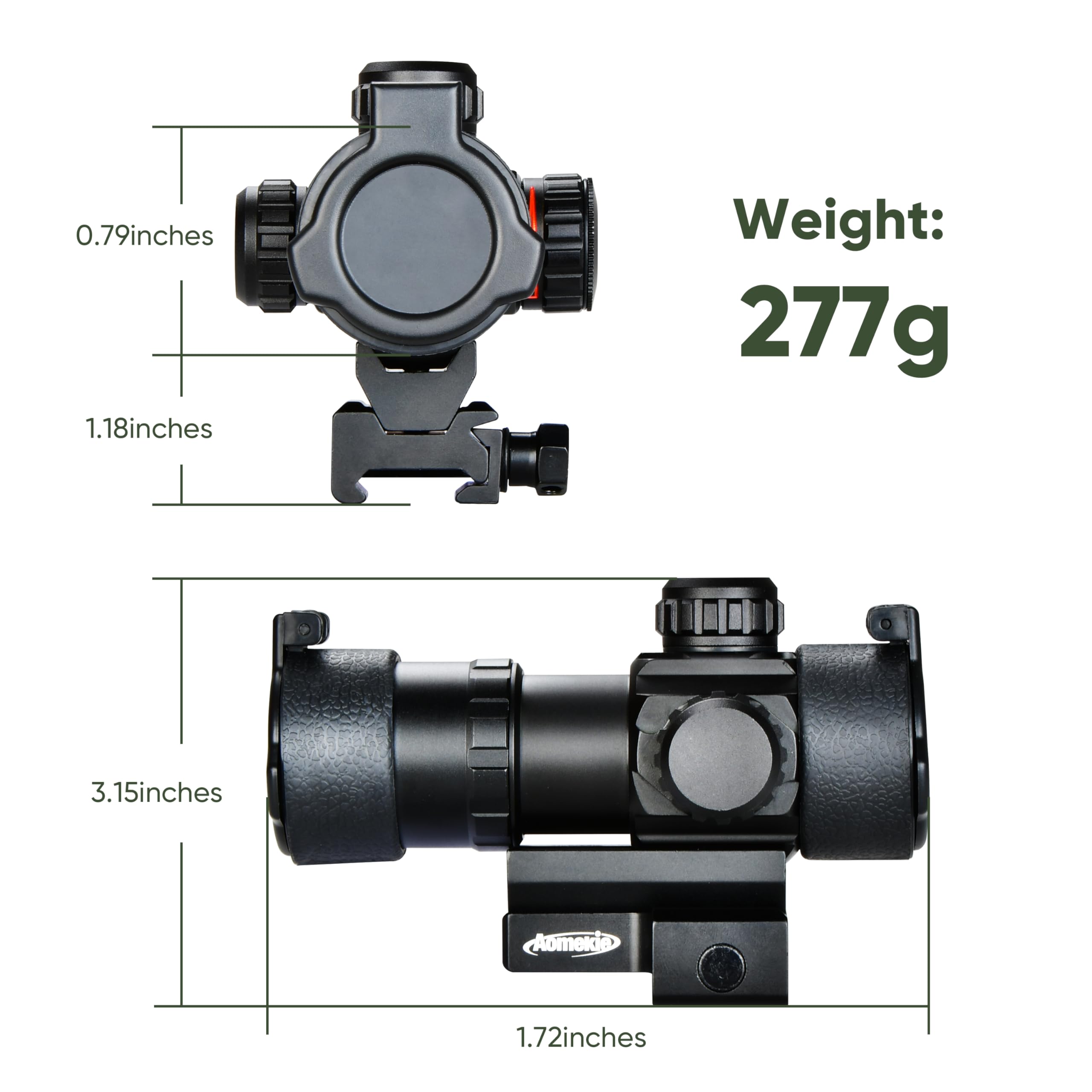 Aomekie Red/Green Dot Sight Airsoft Multi-luminosità Impostazioni Rifle Scope con 20mm/22mm Weaver/Picatinny Rail Mount e Flip up Lens Cover Rifle Scope