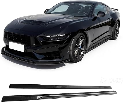 IKON MOTORSPORTS, Side Skirts Diffuser Compatible with 2024-2026 Ford Mustang, IKON Style ABS Plastic Carbon Fiber Print Rocker Panel Splitter Side Underbody Spoiler