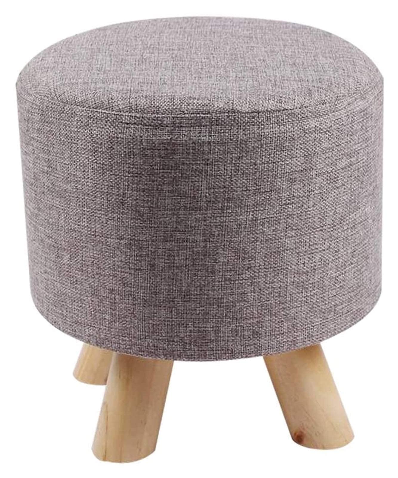 Repose-pieds rond en lin gris et bois pour salon