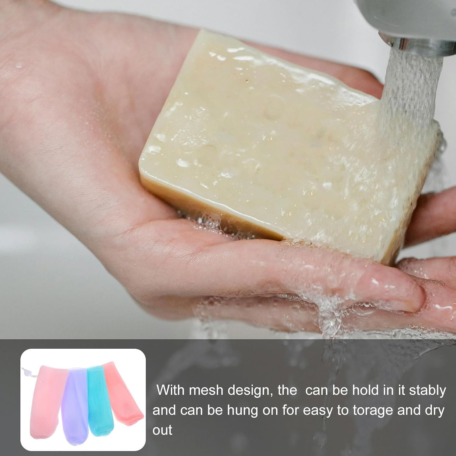8pcs Soap Bar Pouch with Lanyard, Pe Mesh Foaming Net for Cleansing | Six Layer Weave, Easy Storage, Skin Friendly Feel, Comfortable Handling