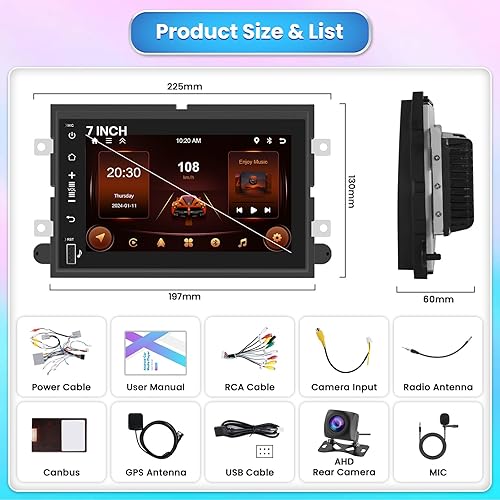 Miniatura 7 de Roinvou Radio 2+64G para Ford F150 F250 F350 2004 2005 2006 2007 2008 2009 2010 Android 13 Car Stereo Wireless Carplay, pantalla táctil de 7