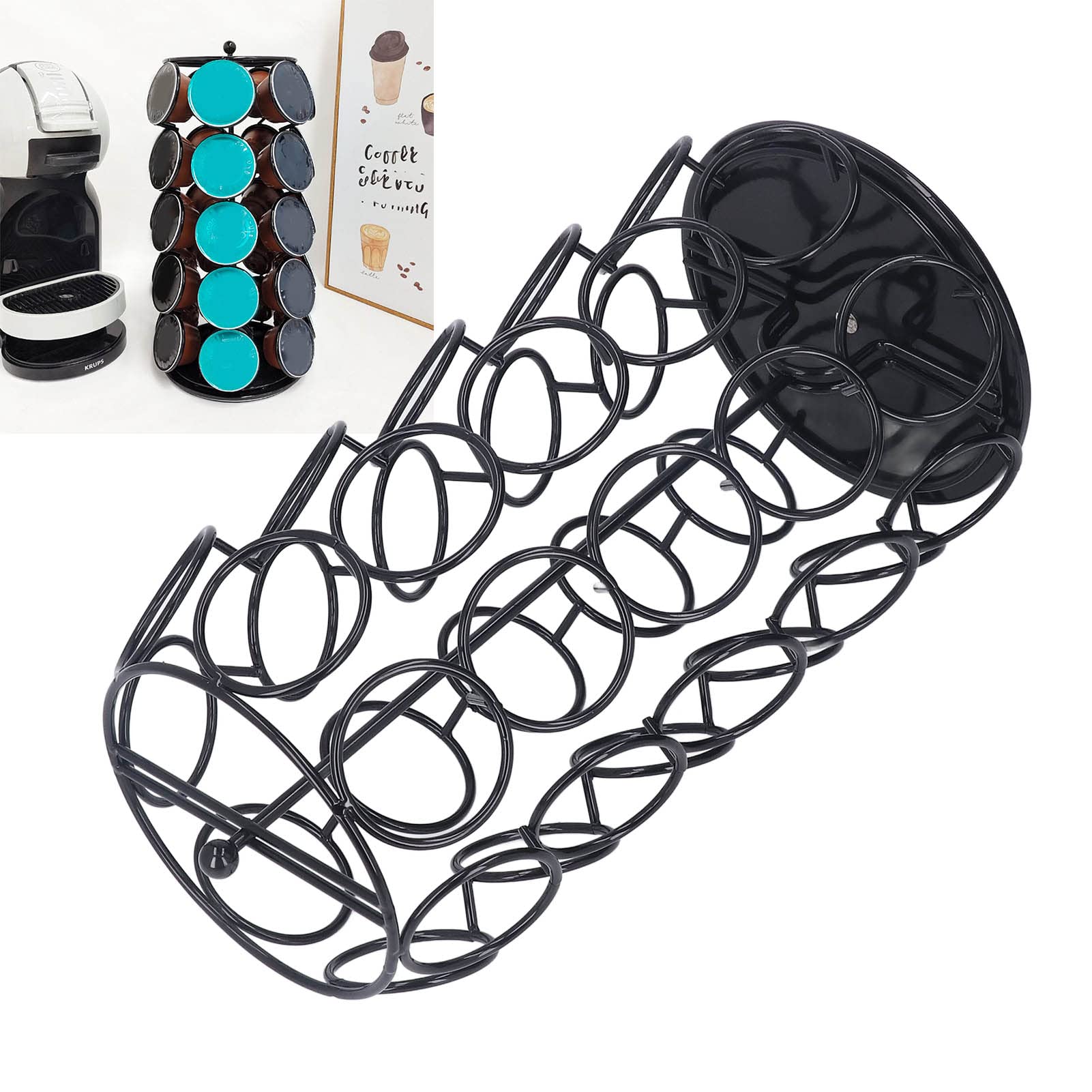 コーヒーポッドカルーセルカプセルホルダーストレージオーガナイザー、360度回転コーヒーカプセルホルダーラック、コーヒーバーアクセサリー、Kカップホルダー、カフェステーション(コーヒーカプセル24個) コーヒーポッド収納ボックス， コーヒーカプセルホルダー コーヒーポッド収納カルーセルホルダー