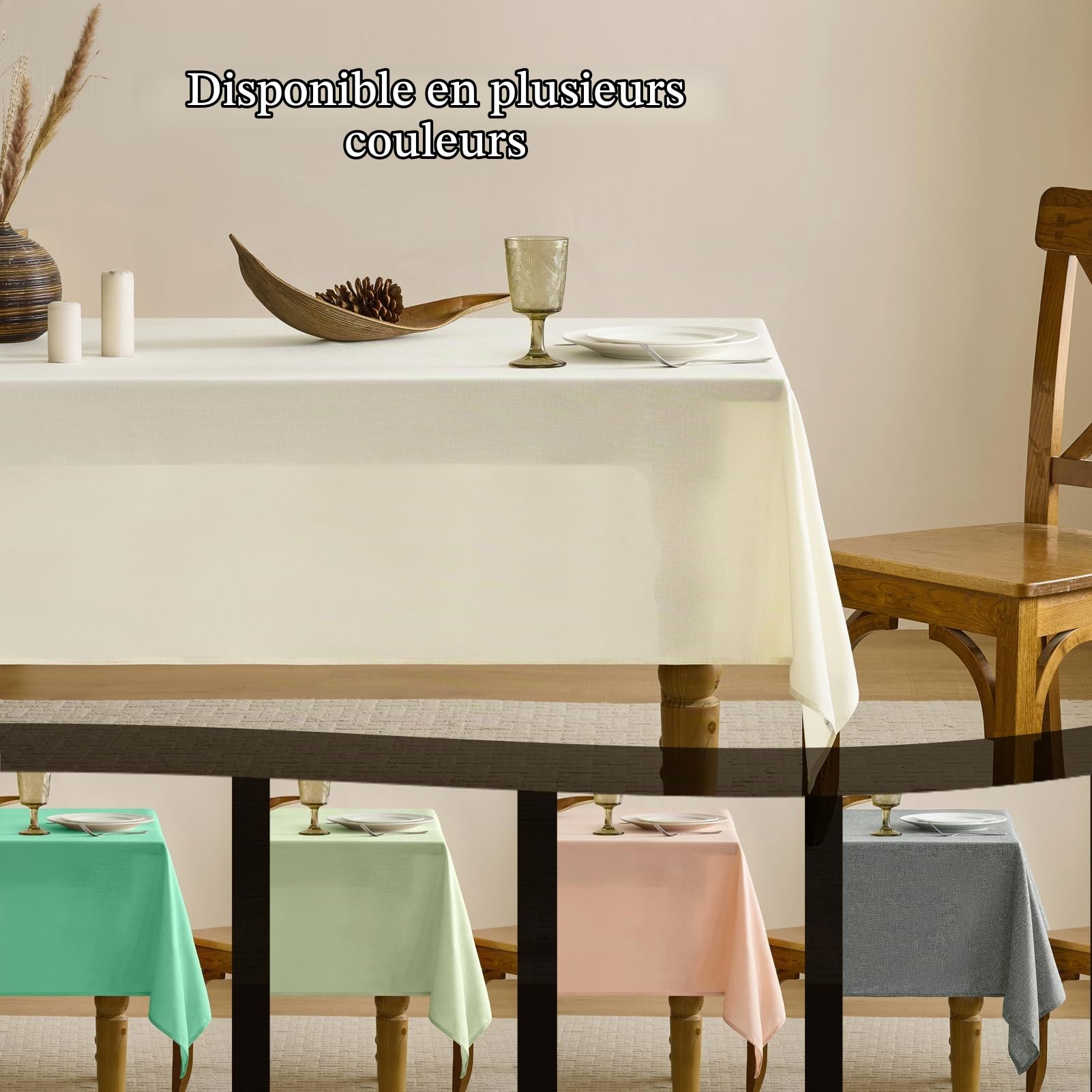Grande Nappe Rectangulaire 350 x 150 cm Extérieur Anti Tache Nappes Beige en Aspect Lin Déperlante Protection de Moderne Table pour Printemps,Jardin,Mariage,Pâques,Fête,Camping,Cuisine