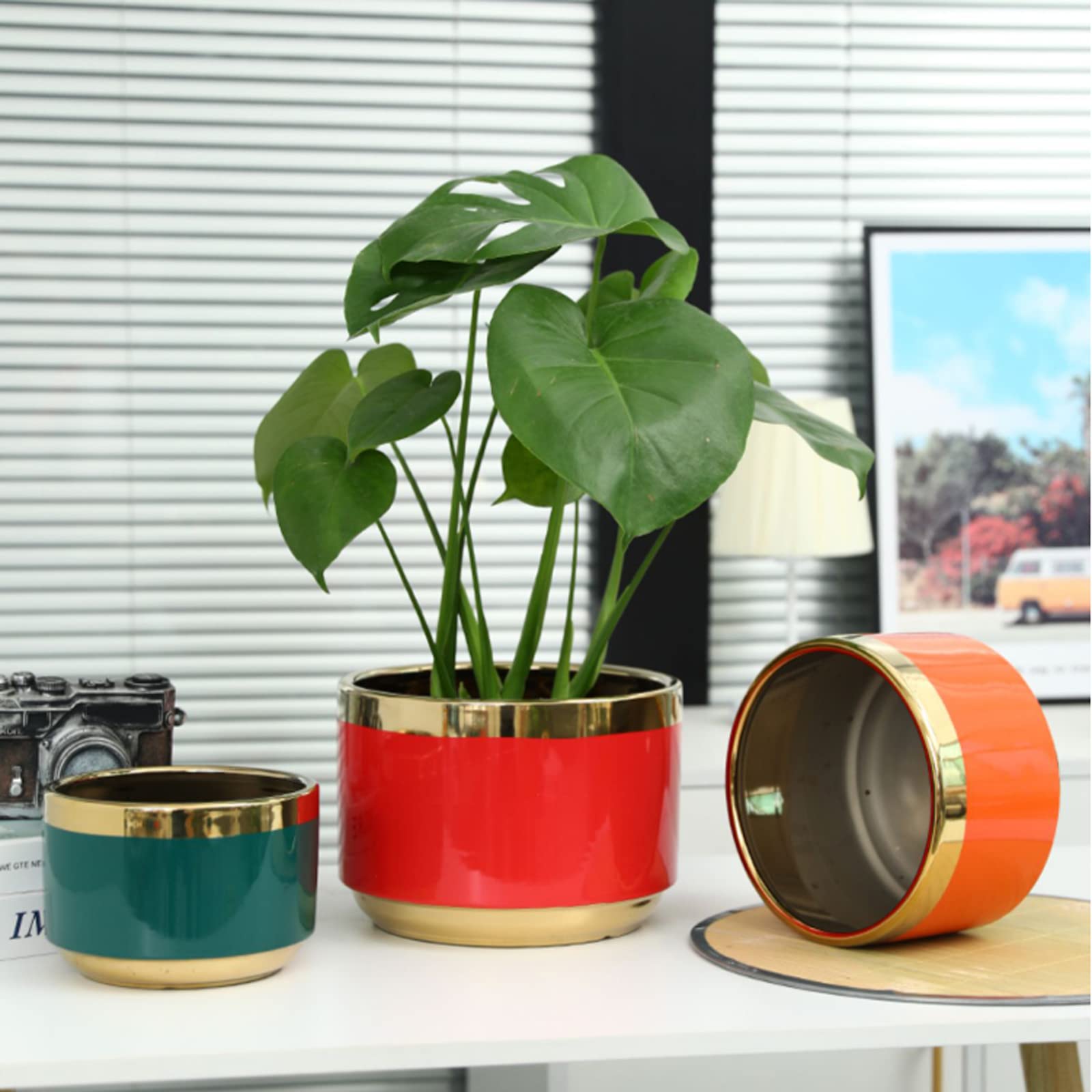 Vasi da Giardino Vaso per Piante da 7/8/9 Pollici, fioriere in Ceramica Smaltata Lucida di Lusso con Foro di Scarico e piattino in plastica per Interni ed Esterni