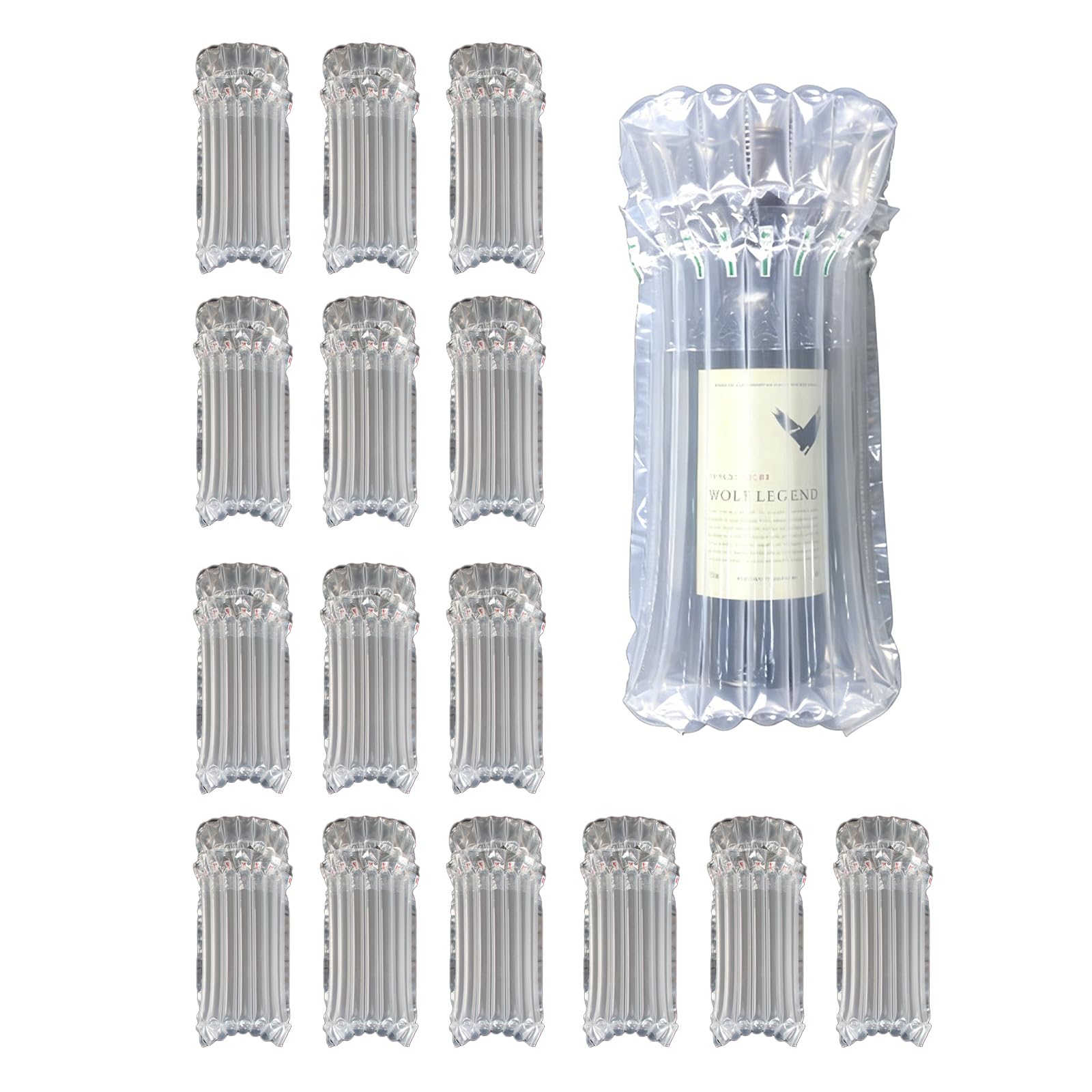 15 Pack Inflatable Wine Bottle Protector, Reusable Air Column Bubble Cushion Sleeves, Shockproof Wrap, for Travel Airplane and Safe Shipping Use