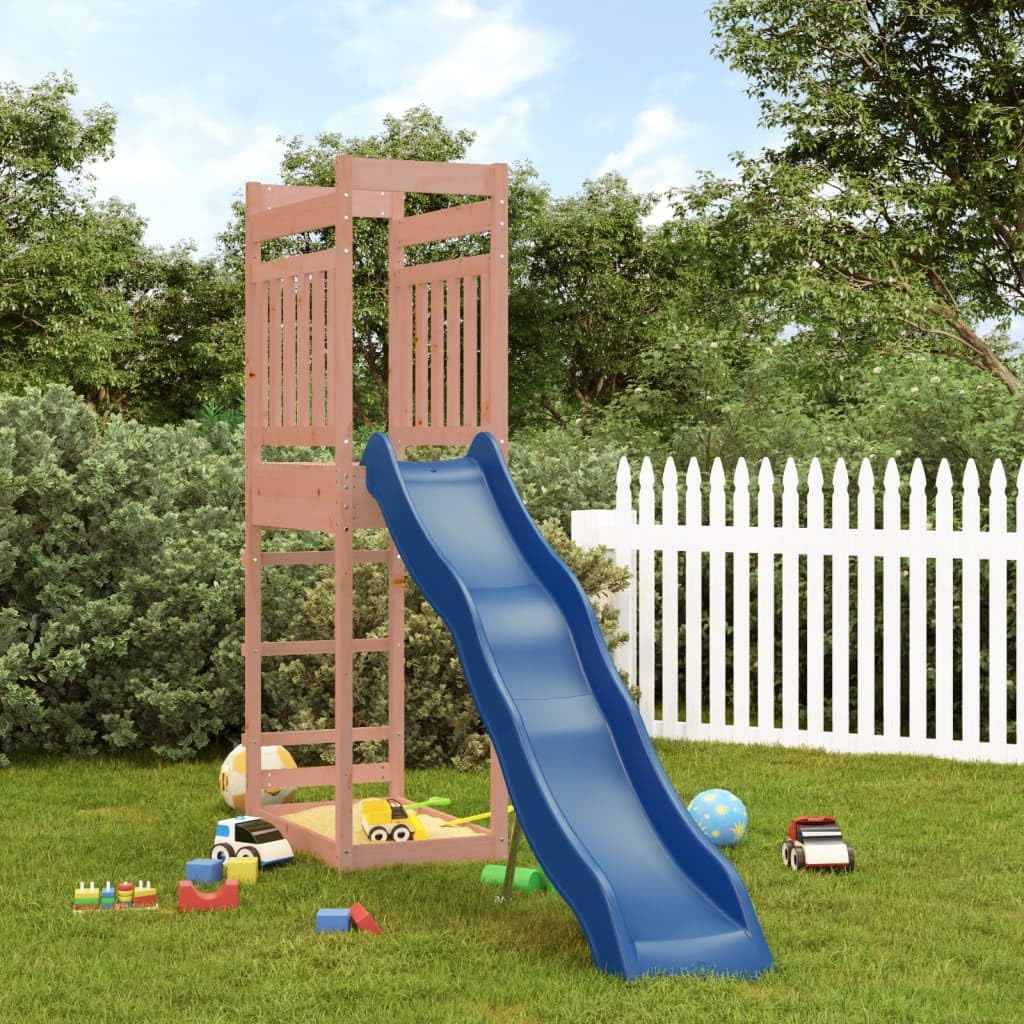 Outdoor Wooden Playset Set for Kids Backyard Playground Play, Blue Slide, Natural Wood, Fun for Toddlers, Outside Playtime