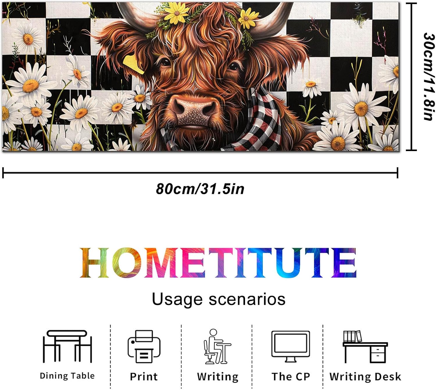 HOMETITUTE Highland Cow Gaming Mousepad XL Mouse Pad Daisy Flowers 31.5x11.8 Inch Non-Slip Keyboard Desktop Protector Mat Diatomite Large Mouse Pad for Home and Office Desk Accessories image 5