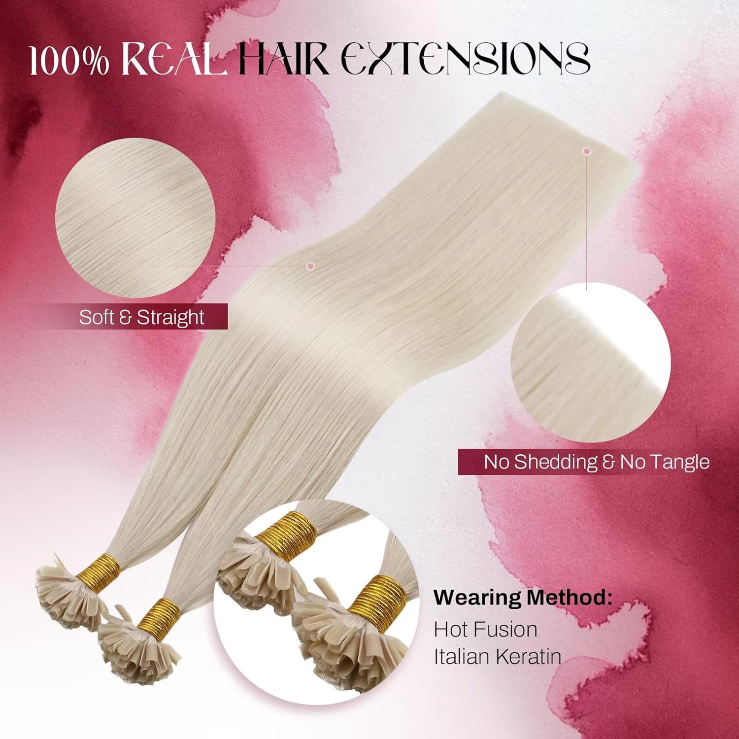 Vivien Blonde Utip Hair Extensions Real Human Hair Platinum Blonde Pre Bonded U Tip Human Hair Extensions Blonde Utip Nail Tip Hair Extensions 20 Inch Straight Skily for Women 50G/50S