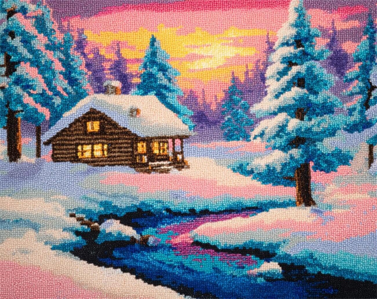 AxiangziK Landscape DIY Tapestry Kits for Adults Snow Cabin Latch Hook Rug Making Kit for Adults,Cross Stitch Set Carpet Tapestry Needlework 39x55in