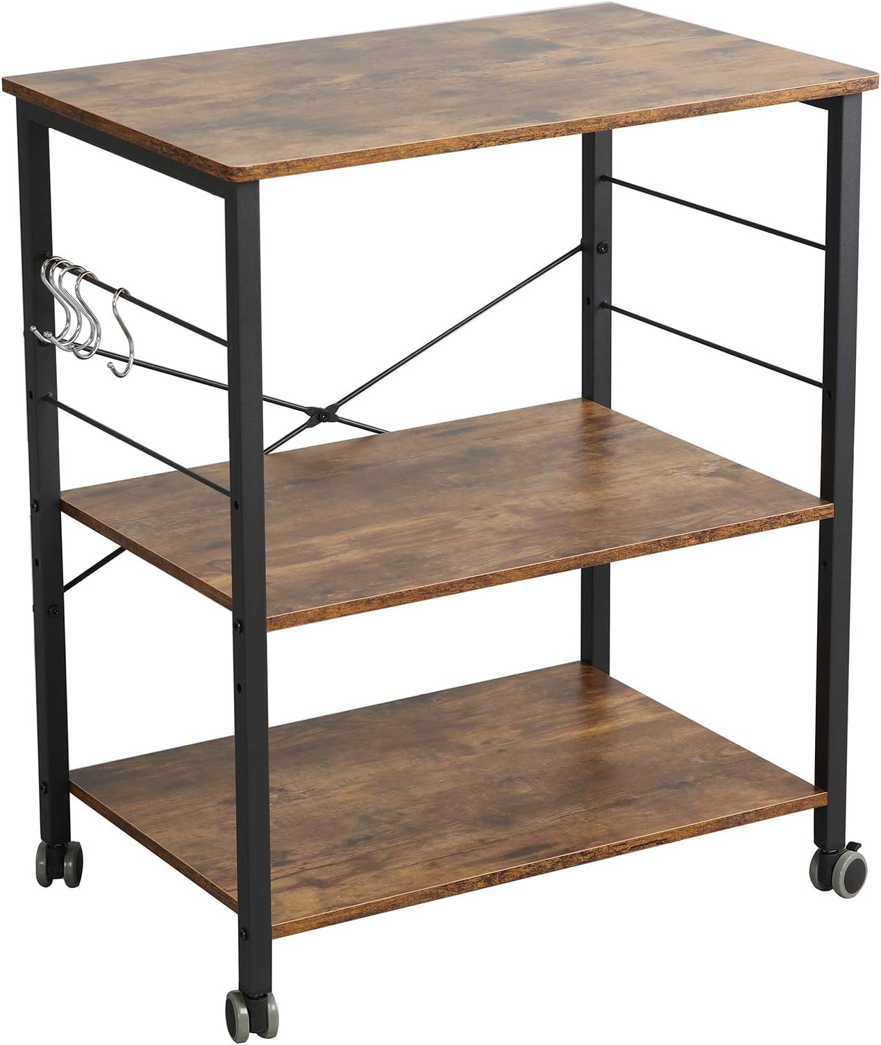 Somdot Baker’s Rack 23.6" Wide Kitchen Utility Shelf 3-Tier Storage Rack for Oven Baker Spice Home Organizer Workstation Microwave Stand, Rustic Brown