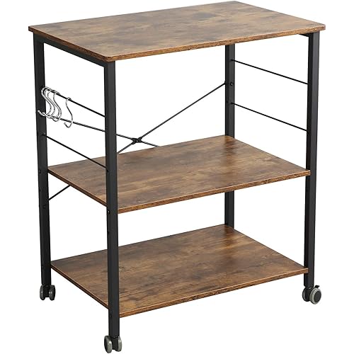 Somdot Baker’s Rack 23.6" Wide Kitchen Utility Shelf 3-Tier Storage Rack for Oven Baker Spice Home Organizer Workstation Microwave Stand, Rustic Brown