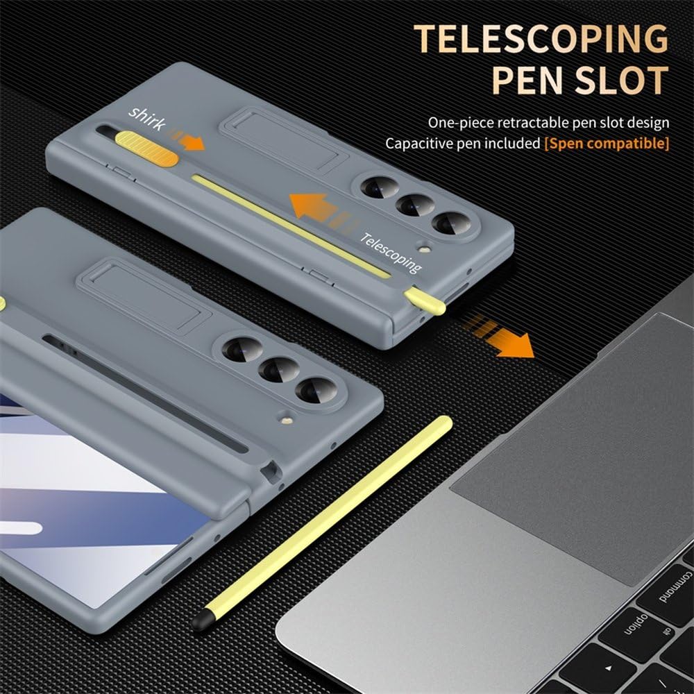 Etui na telefon z magnetycznym zawiasem do Samsunga Galaxy Z Fold 7 3 4 5 6, szkło ochronne na ekran, wysuwana osłona na długopis, różowe, do Galaxy Z Fold 5