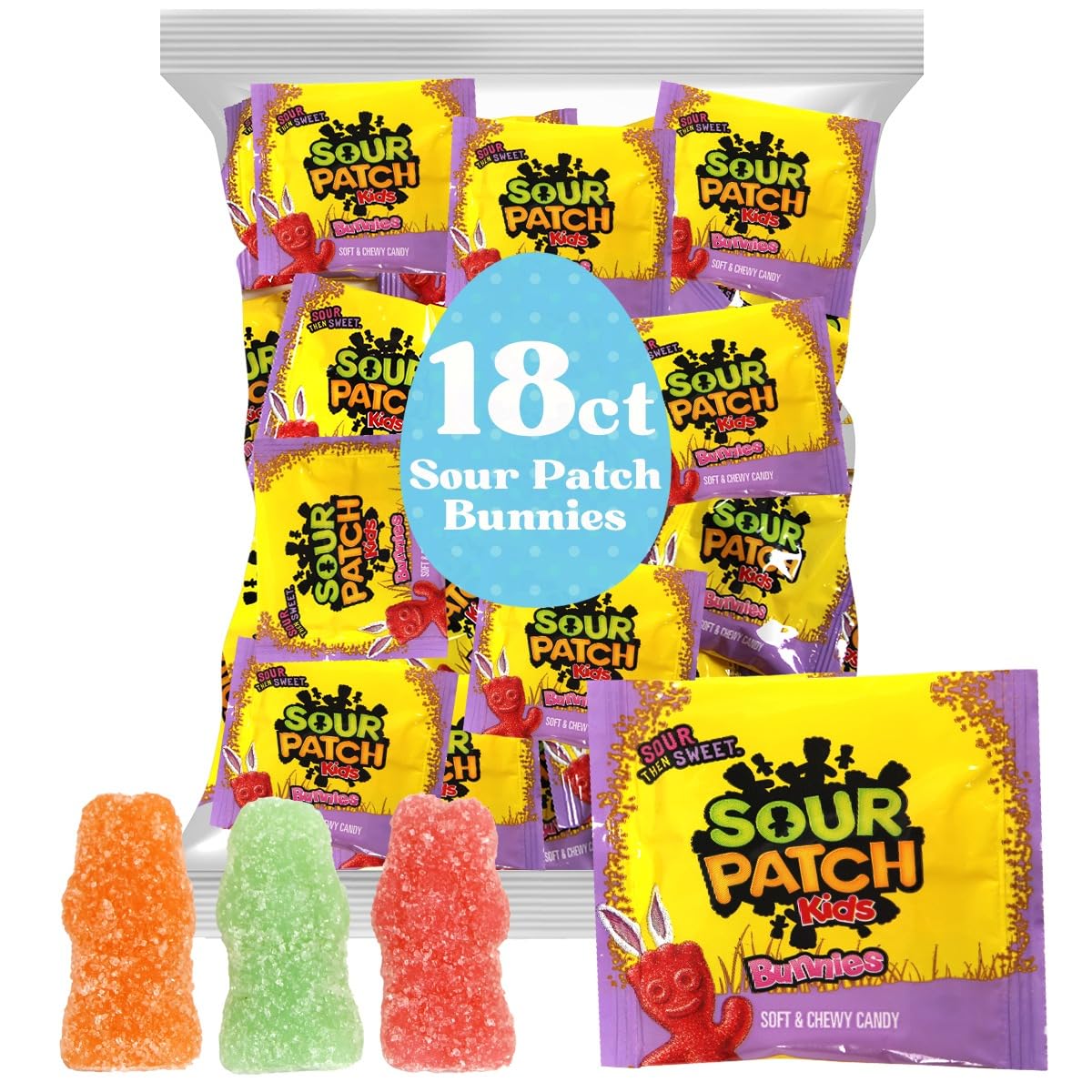 Yumzo Sour Patch Bunnies, Perfect Candy To Fill Easter Eggs, Easter Candy Individually Wrapped, Treat Your Kids To The Tangy Easter Candy Gummy Treats, (18 Pack)