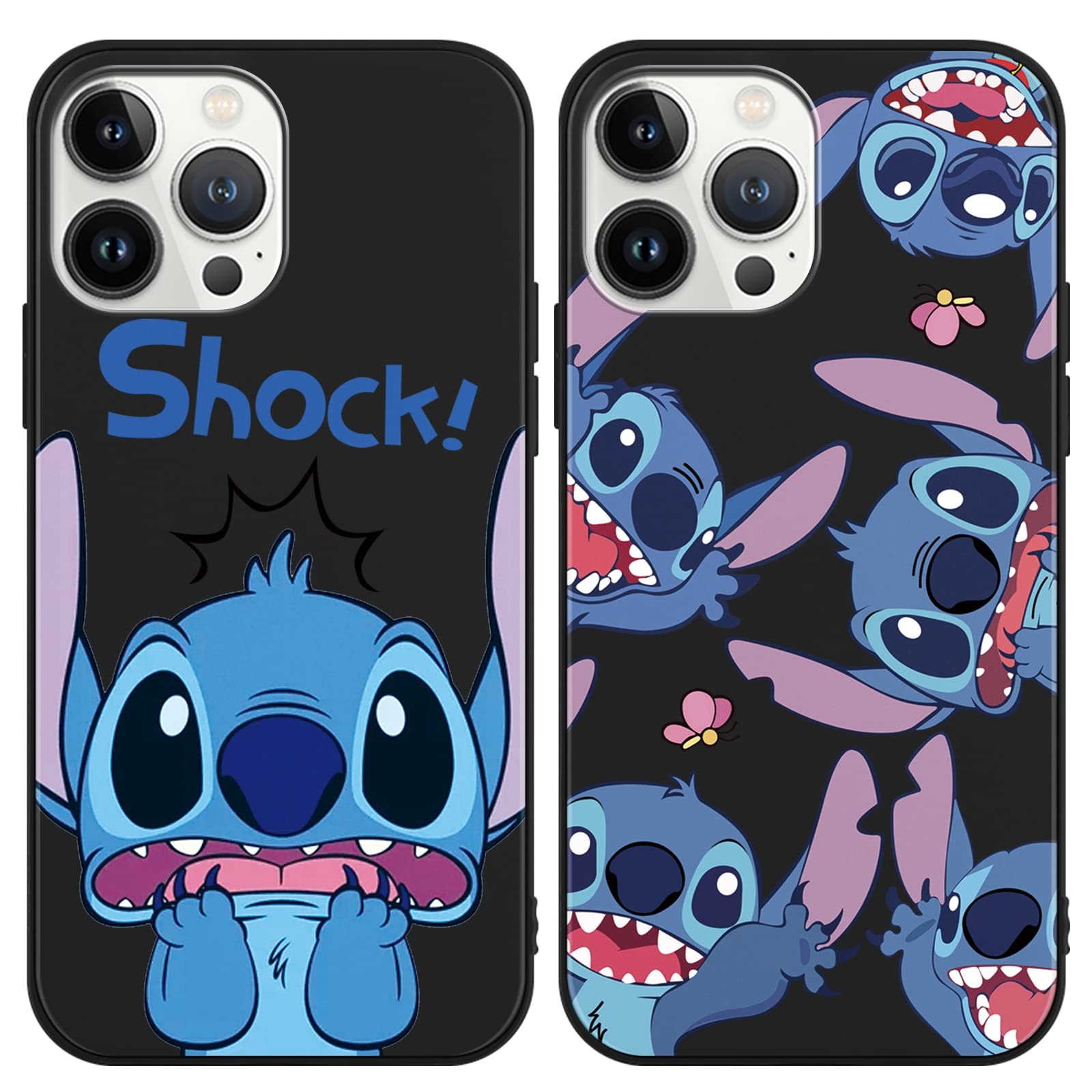 Omyzo2 pieces Case Compatible with iPhone 13 Pro Max 6,7" Stitch Case,Soft TPU Silicone Shockproof Cover Cute Cartoon Kawaii Character Design for Kids Women Boys Girls Protective Phone Cover Black