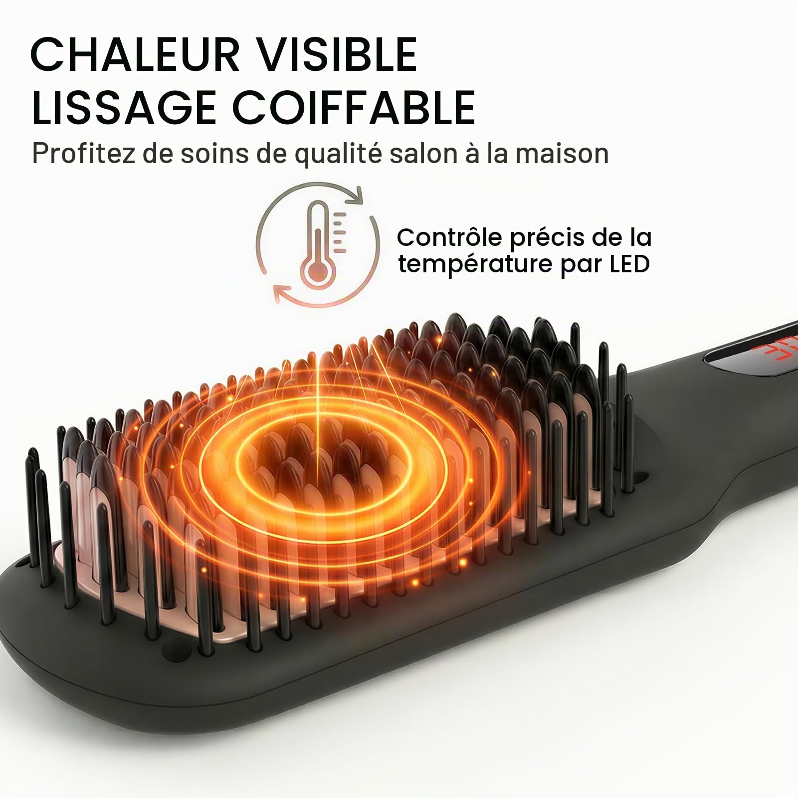 Brosse lissante ionique en céramique MEGAWISE Pro pour salon de coiffure | Technologie de chauffage rapide MCH 20 s avec arrêt automatique | Anti-brûlure grâce à sa double tension universelle